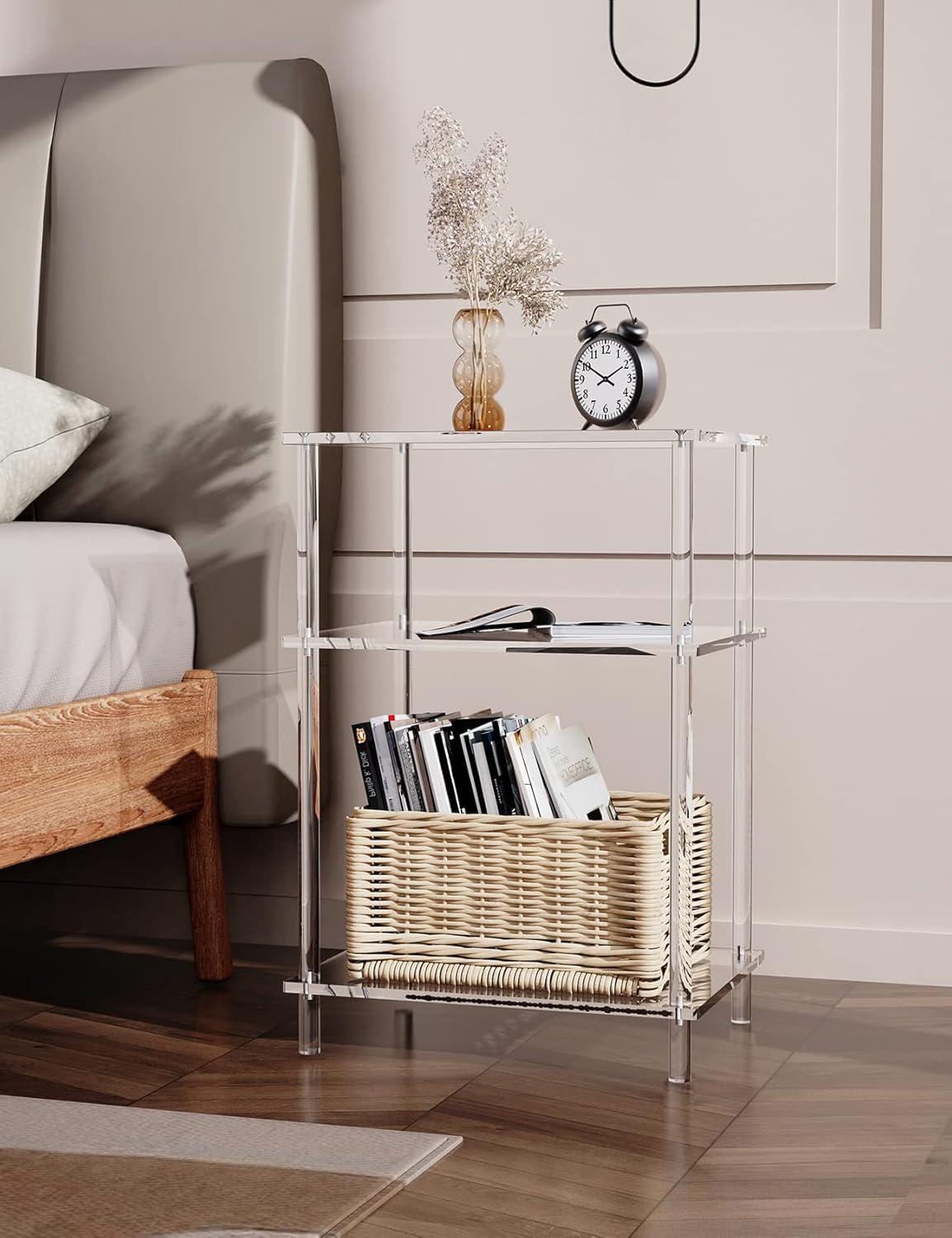 Clear Acrylic 3-Tier Rectangular Side Table