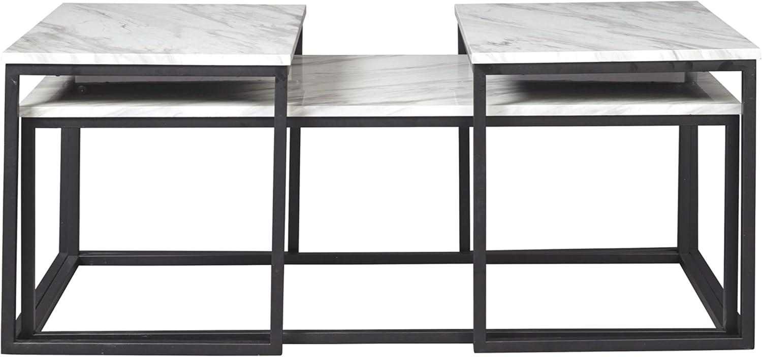 Benjara 3 Piece Occasional Table, Metal Frame, Marble Top, White and Black