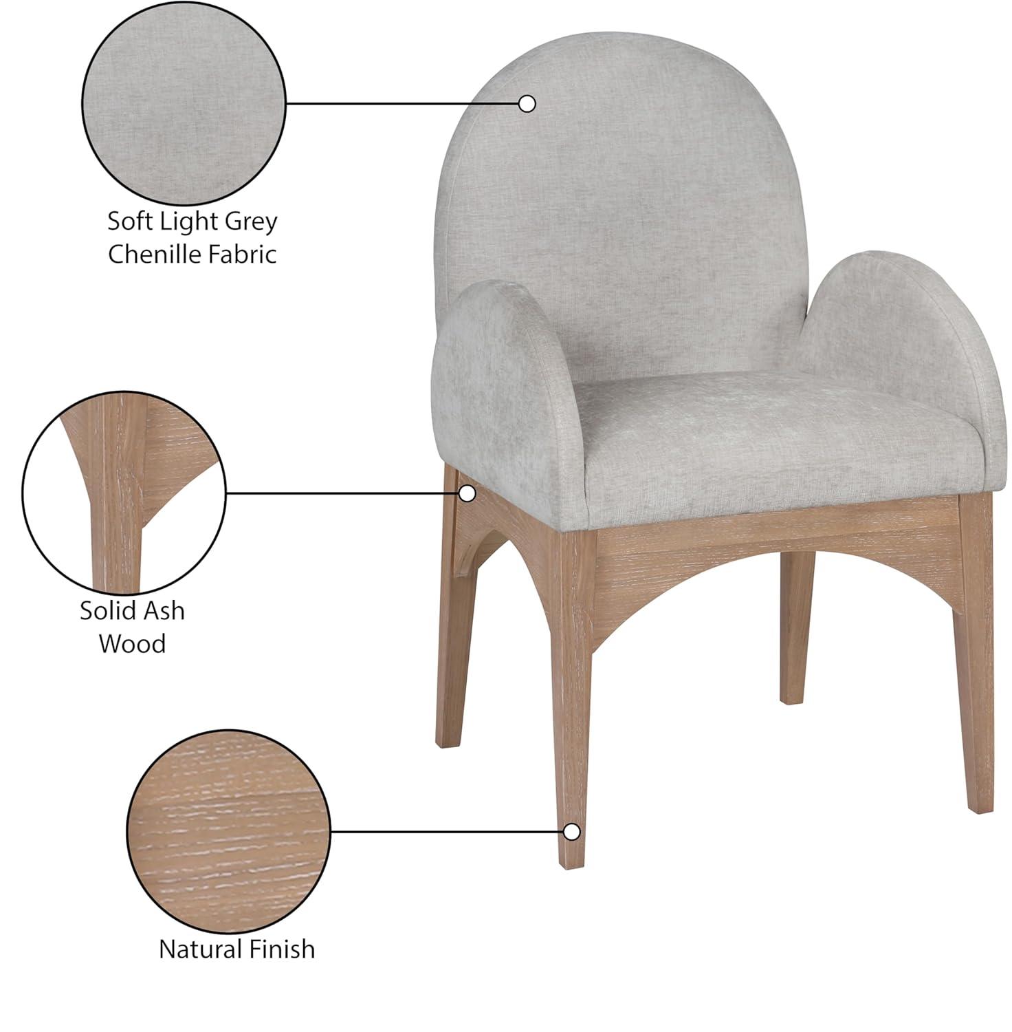 Gray Chenille Fabric Arm Chair with Solid Ash Wood Frame