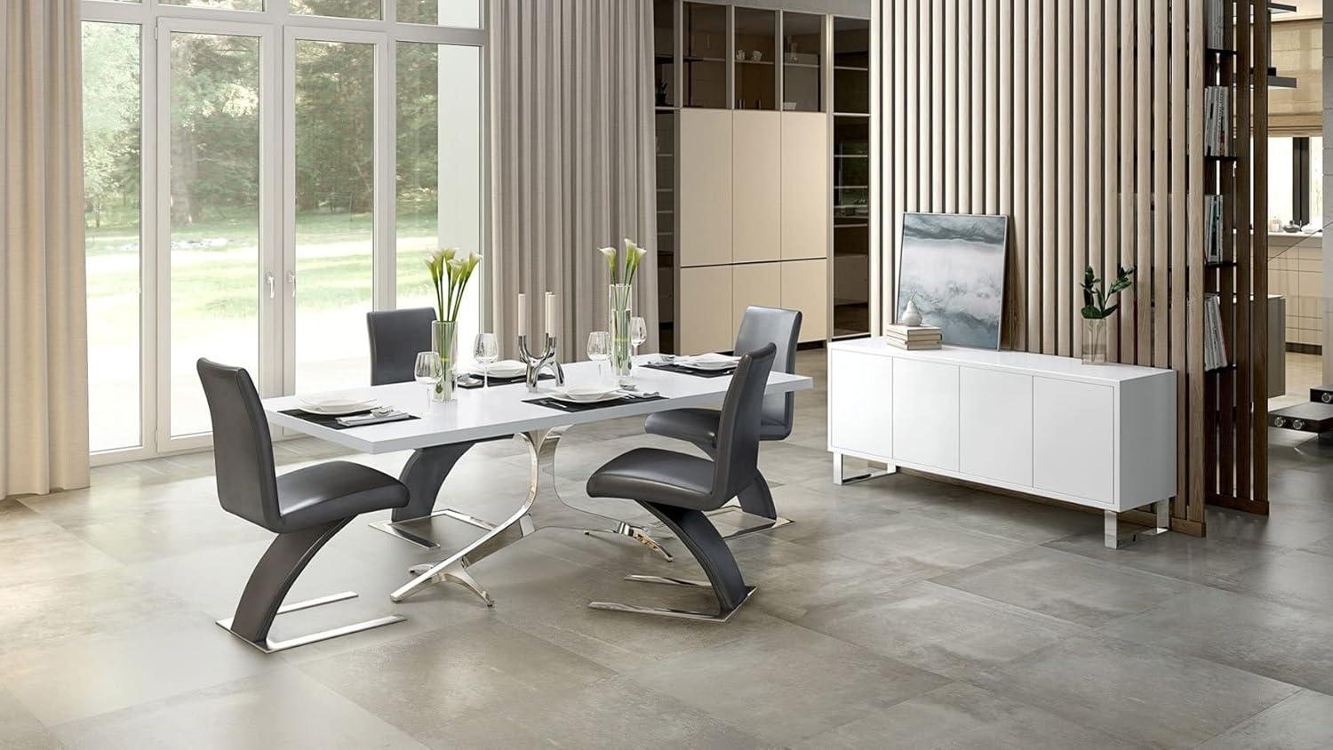 Contemporary White Gloss Dining Table with Stainless Steel Base