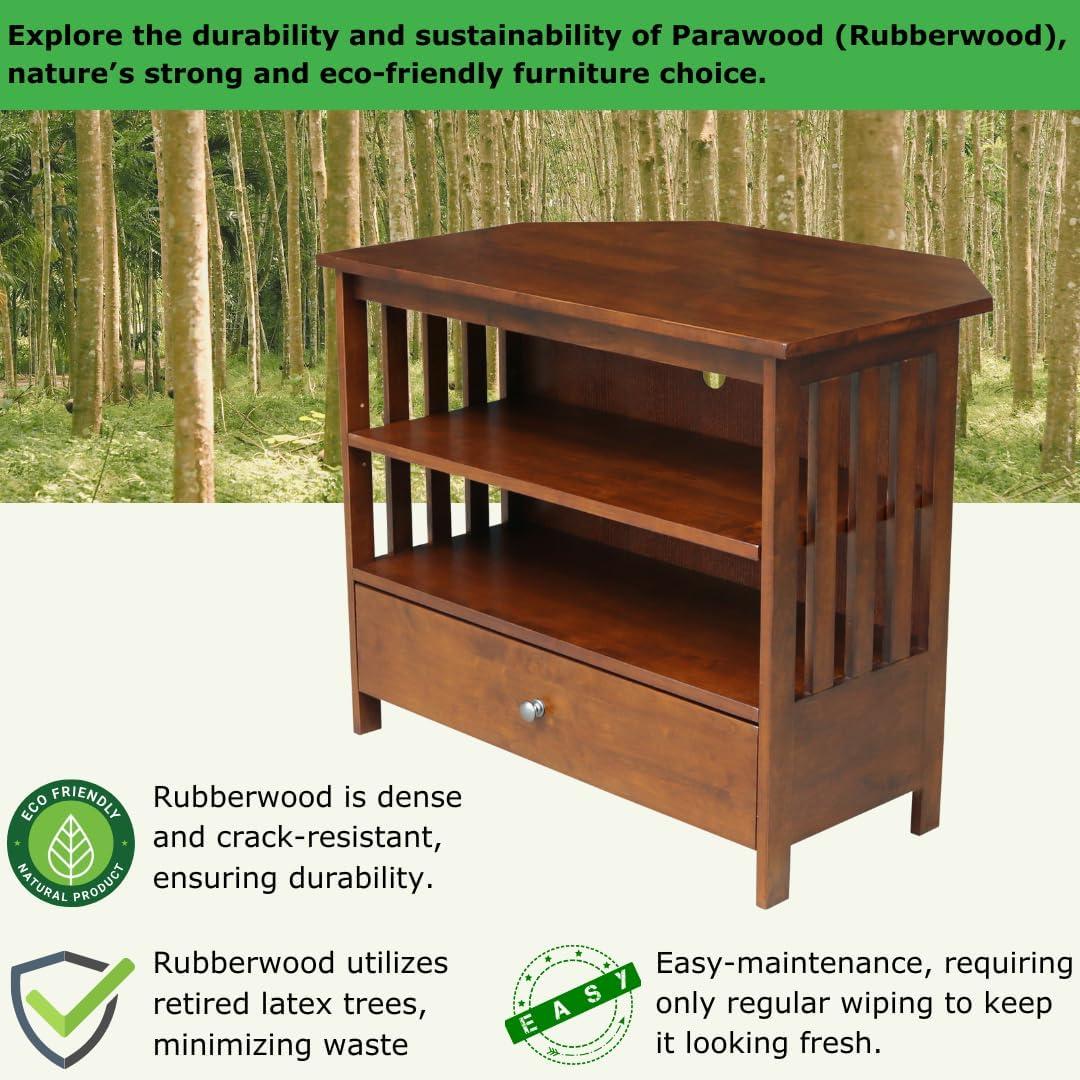 Solid Wood TV Stand with Shelves and Drawer in Heather Gray - 28.9"  Height