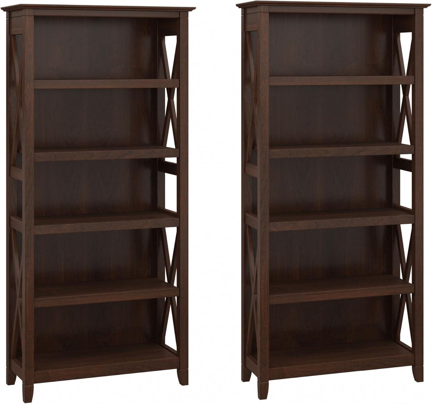 Bing Cherry Tall Adjustable 5-Shelf Bookcase Set