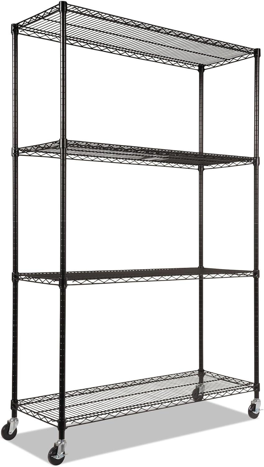 Alera Complete Wire Shelving Unit with Casters, Four-Shelf, 48" x 18" x 72", Black