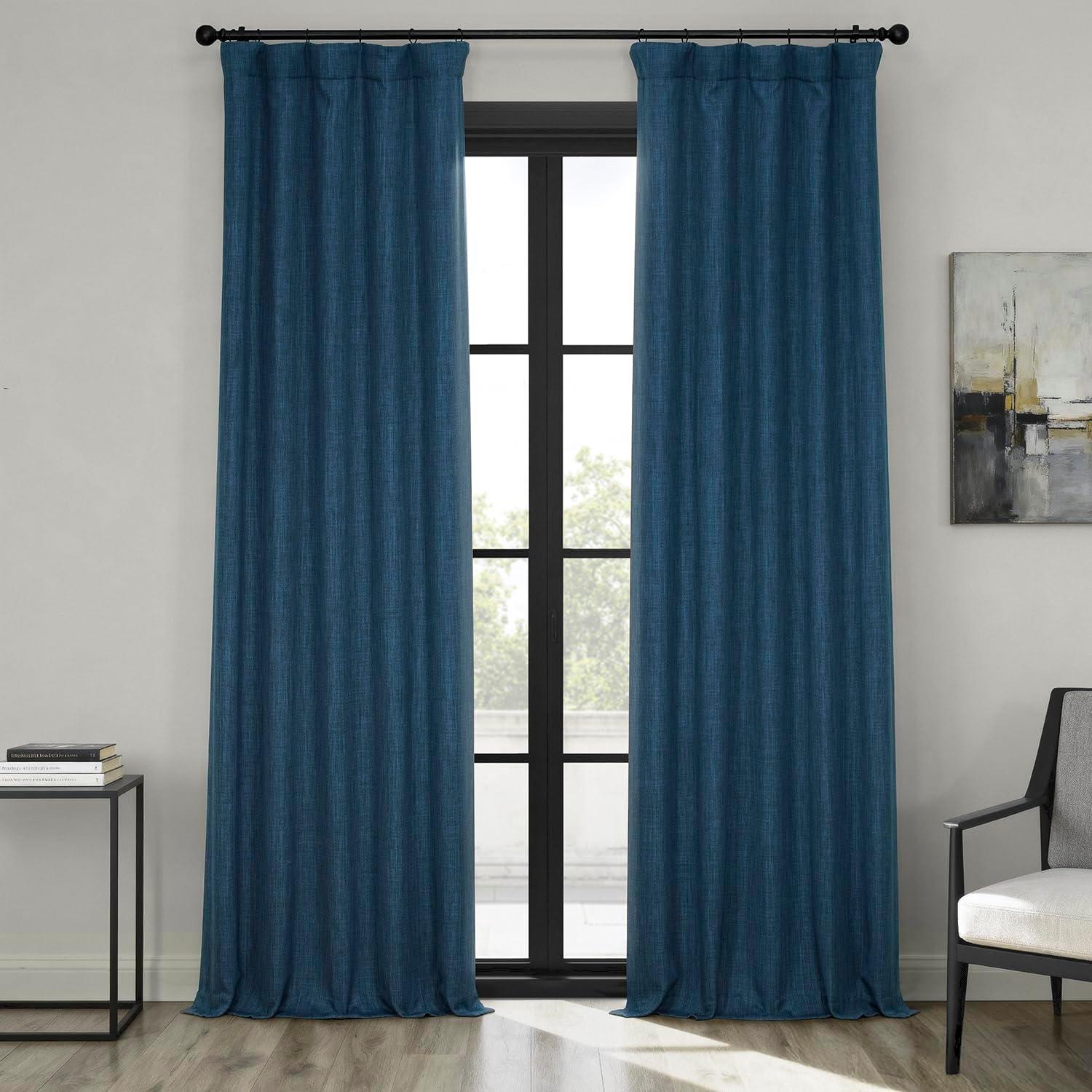 Indigo Faux Linen Room Darkening Curtain (1 Panel), Indigo, 50W X 84L