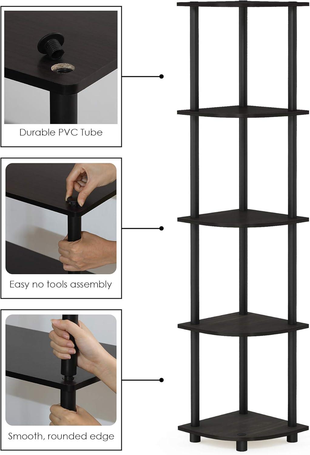 Furinno Turn-N-Tube 5 Tier Corner Display Rack Multipurpose Shelving Unit, Espresso & Black - 57.7 x 11.6 x 11.6 in.