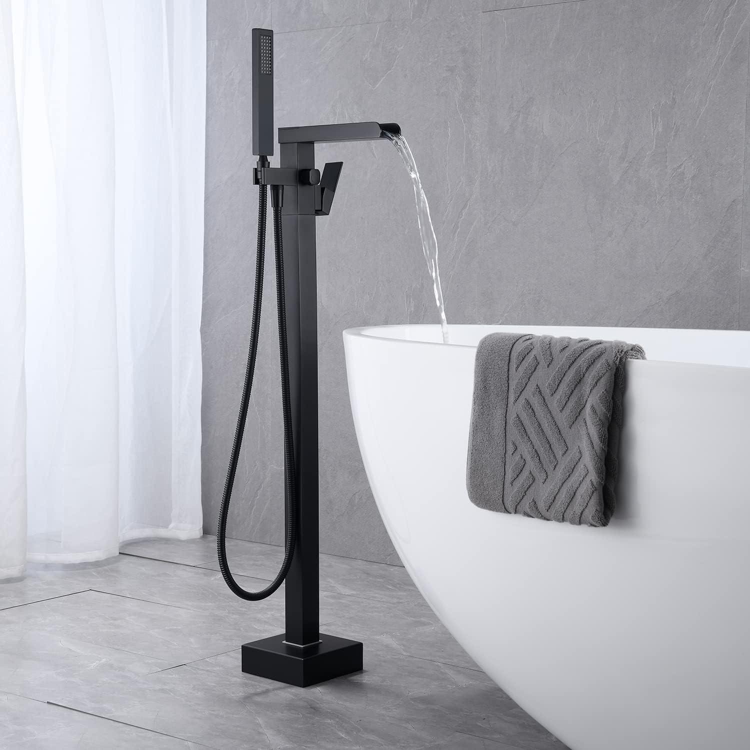 Black Brass Freestanding Bathtub Faucet with Hand Shower