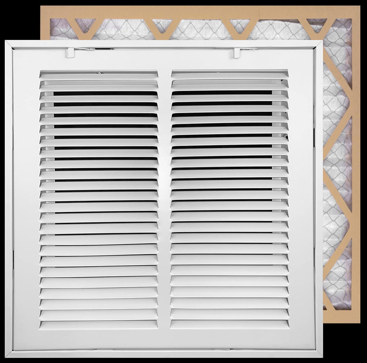 14x14 White Steel Return Air Filter Grille with Fixed Hinges