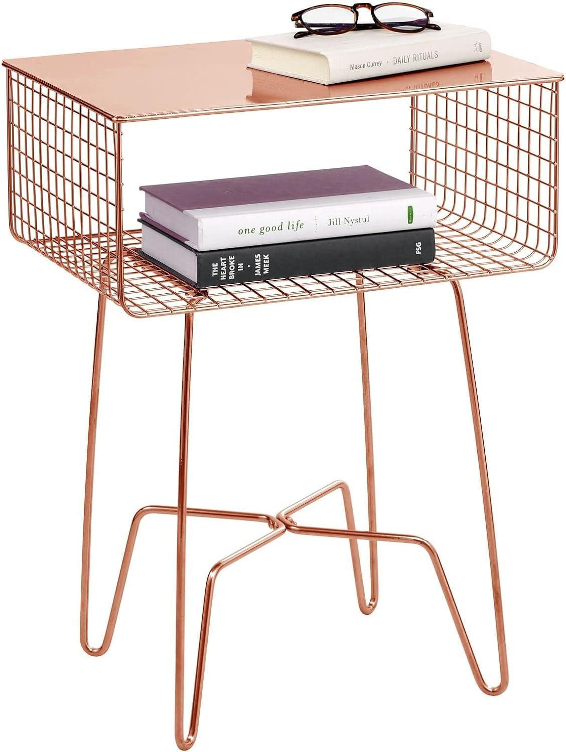 Concerto Collection Rose Gold Metal Nightstand with Storage Shelf