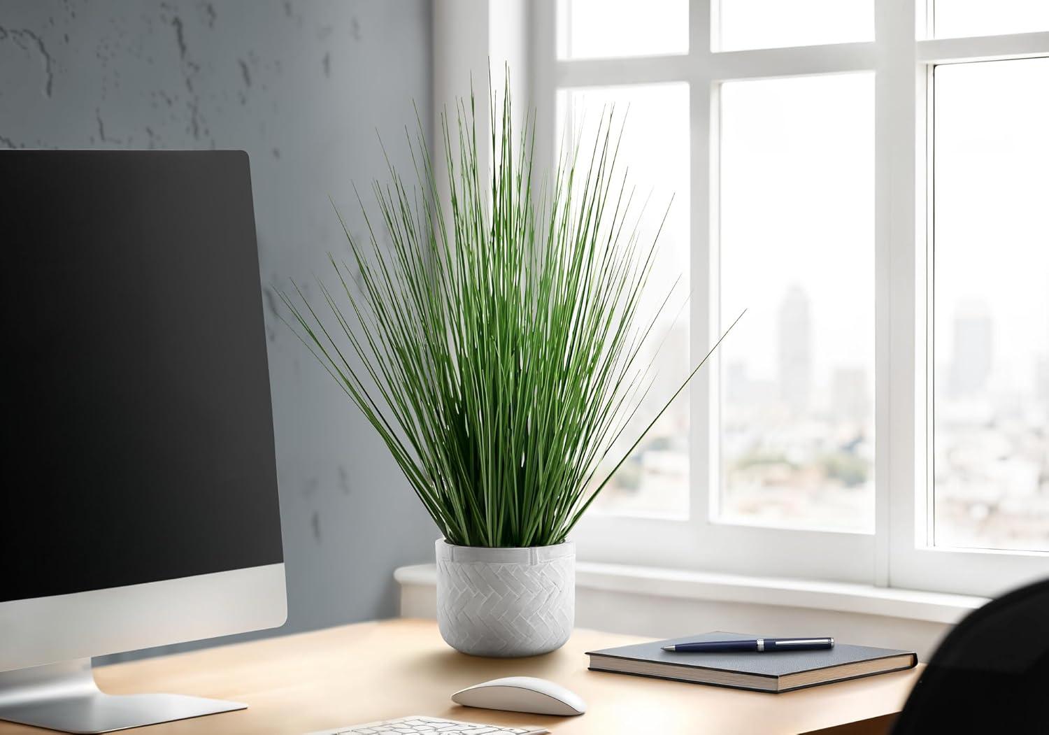 Monarch Specialties Artificial Plant 21 inch Tall Grass Indoor Faux Fake Table Greenery Potted Real Touch Decorative Green Grass White Pot