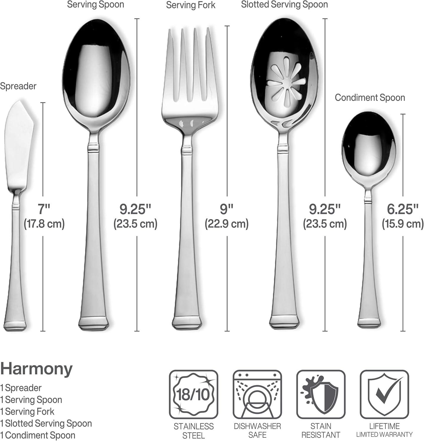 Mikasa Harmony 65-Piece Stainless Steel Flatware Set with Serveware, Service for 12