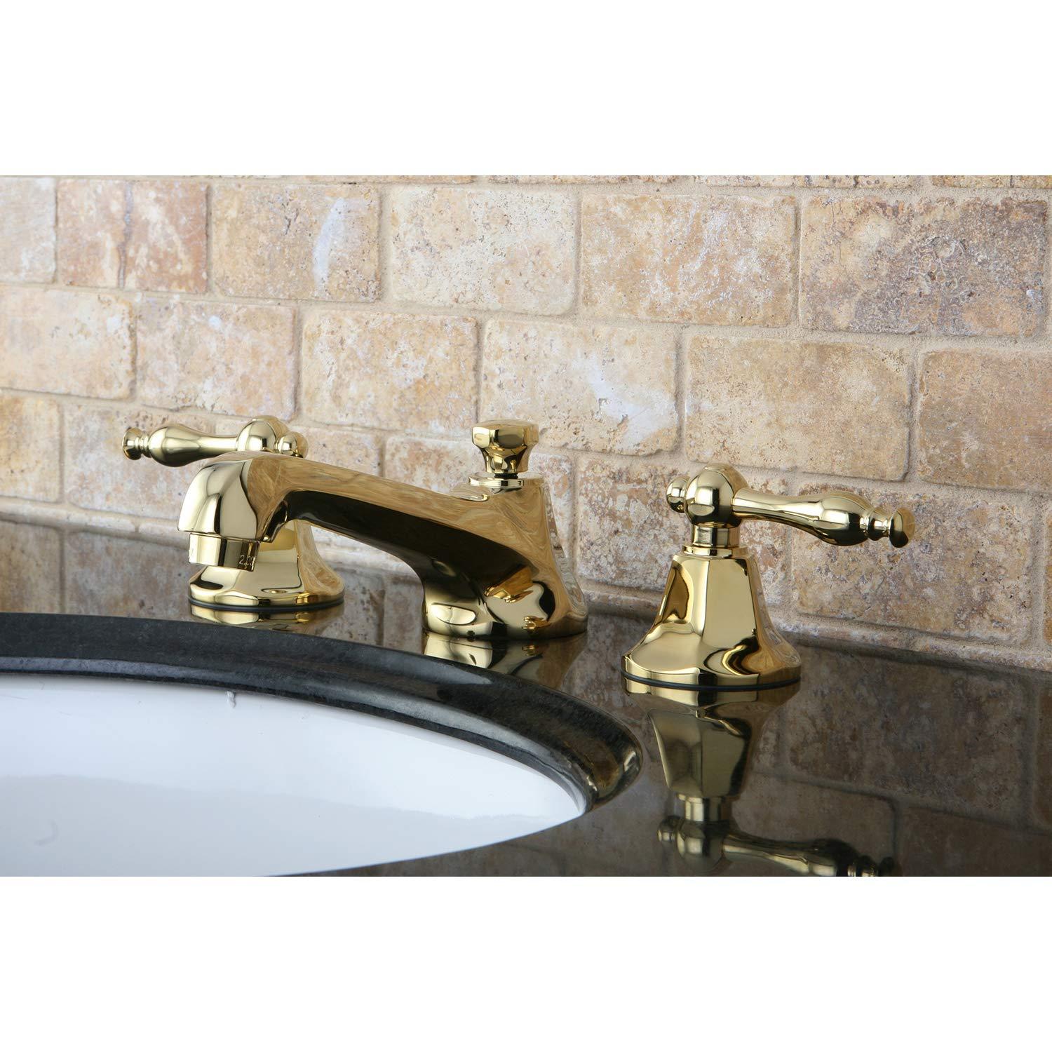 Kingston Brass Naples Two-Handle 3-Hole Deck Mount Widespread Bathroom Faucet with Brass Pop-Up Drain