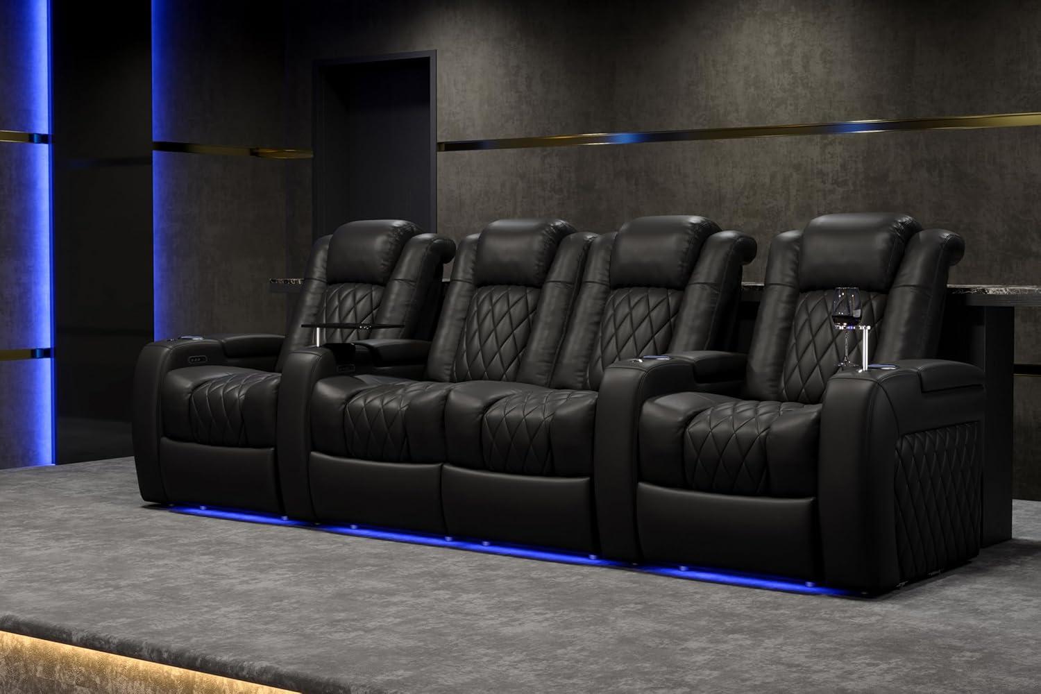Valencia Tuscany Home Theater Seat - Nappa Leather Power Recliner with Cool Gel Memory Foam, USB-C/USB-A Charging, RGB LED Lights, Adjustable Lumbar & Headrest (Row of 2, Black)