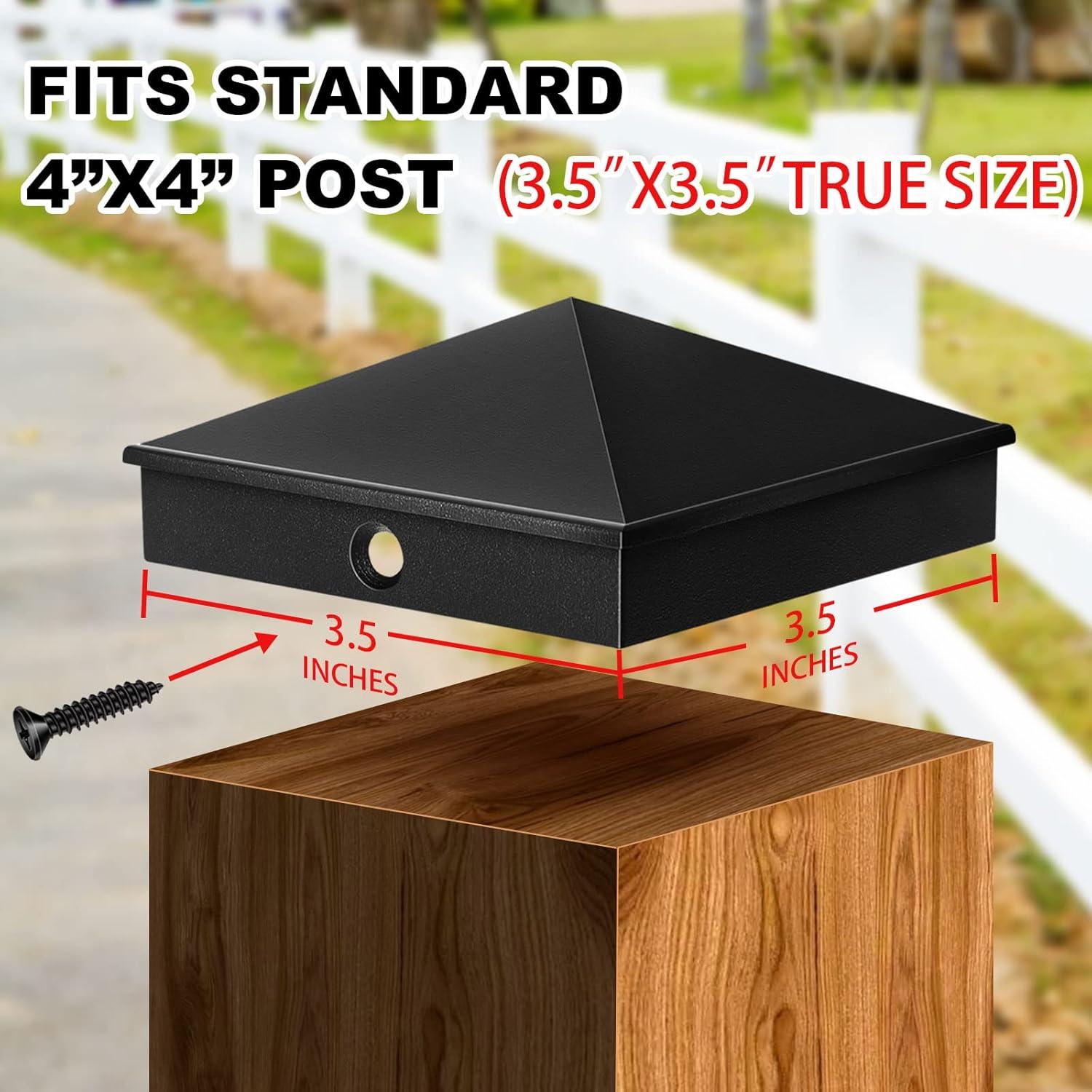 Black Aluminum Pyramid Post Caps for 4x4 Wood Posts, 6 Pack