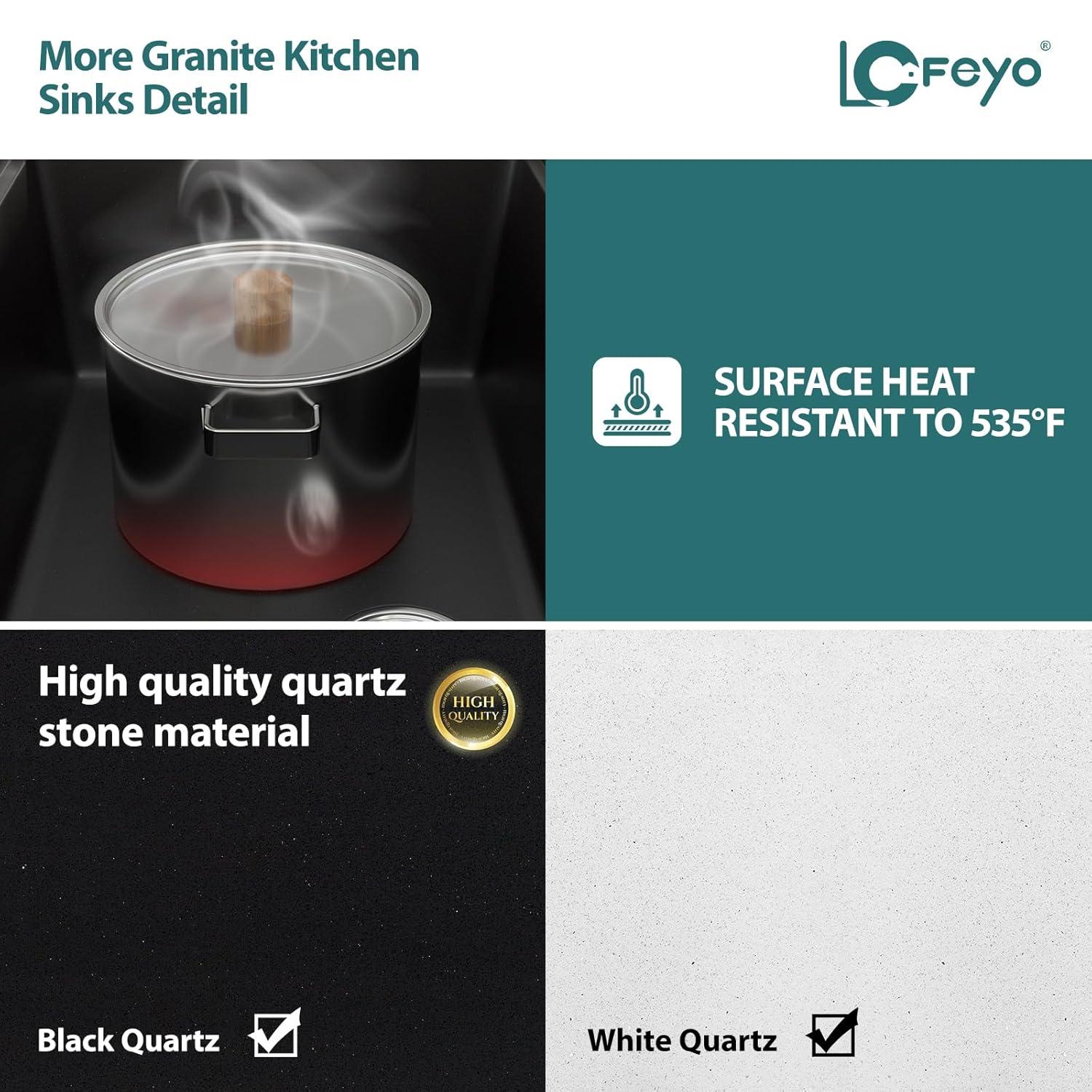 25x22 Inch Black Granite Composite Single Bowl Kitchen Sink