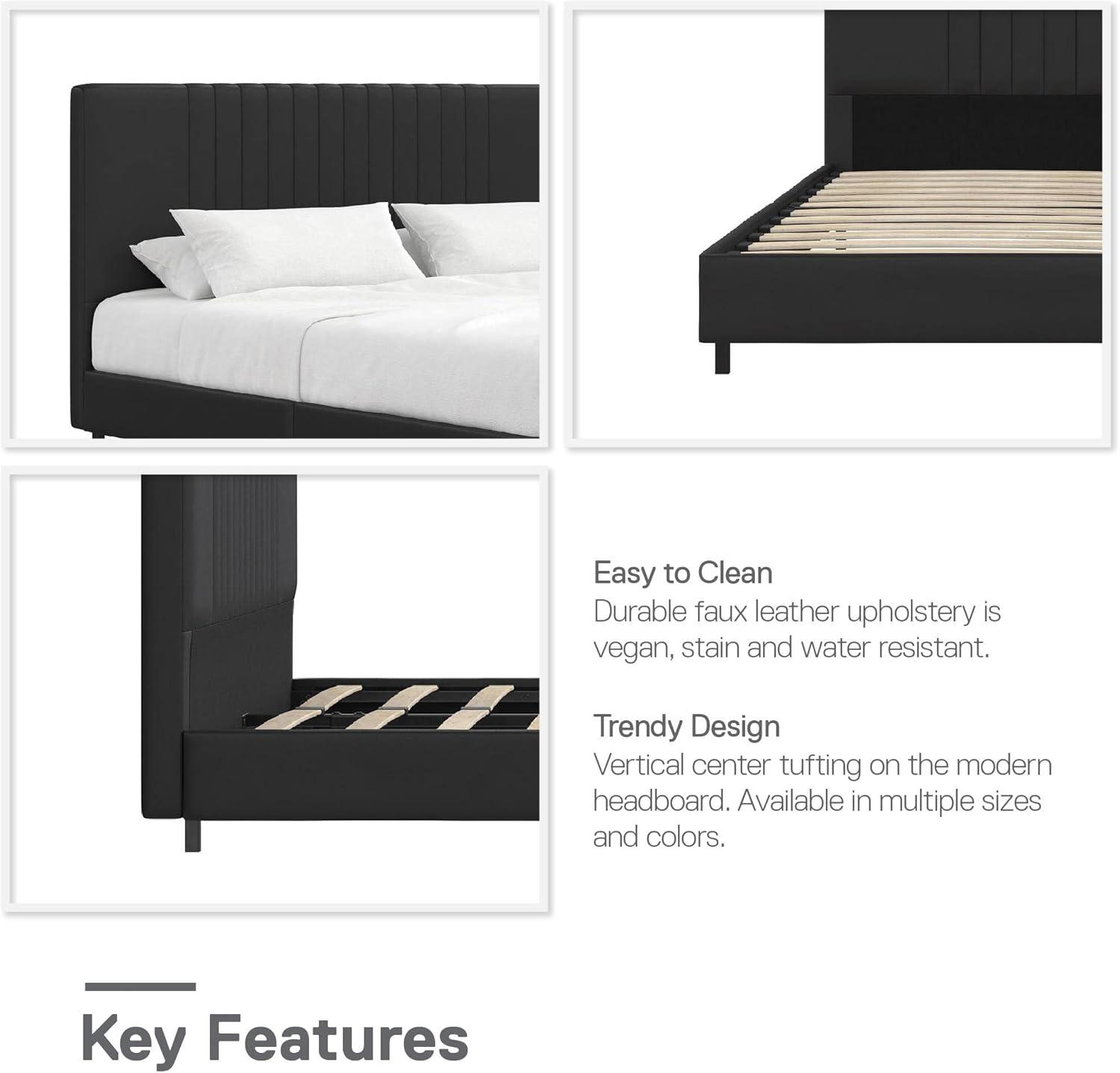 RealRooms Rio Faux Leather Upholstered Platform Bed with Tufted Headboard, Twin, White