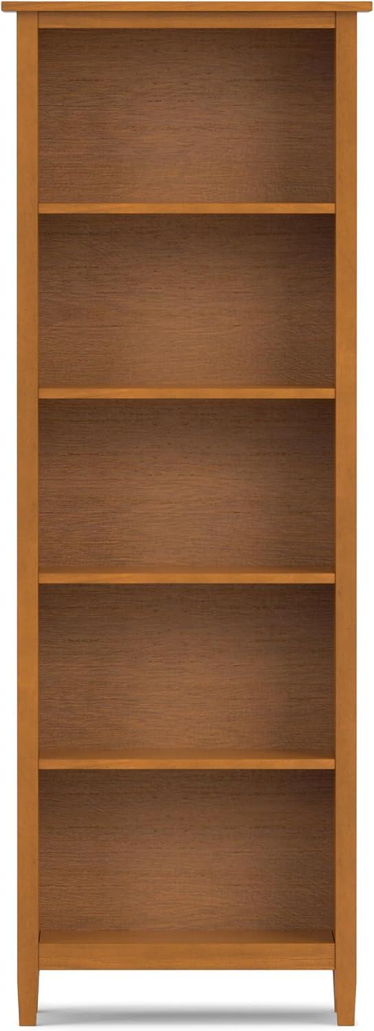 Simpli Home Warm Shaker SOLID WOOD 72 inch x 26 inch Transitional 5 Shelf Bookcase in Light Golden Brown