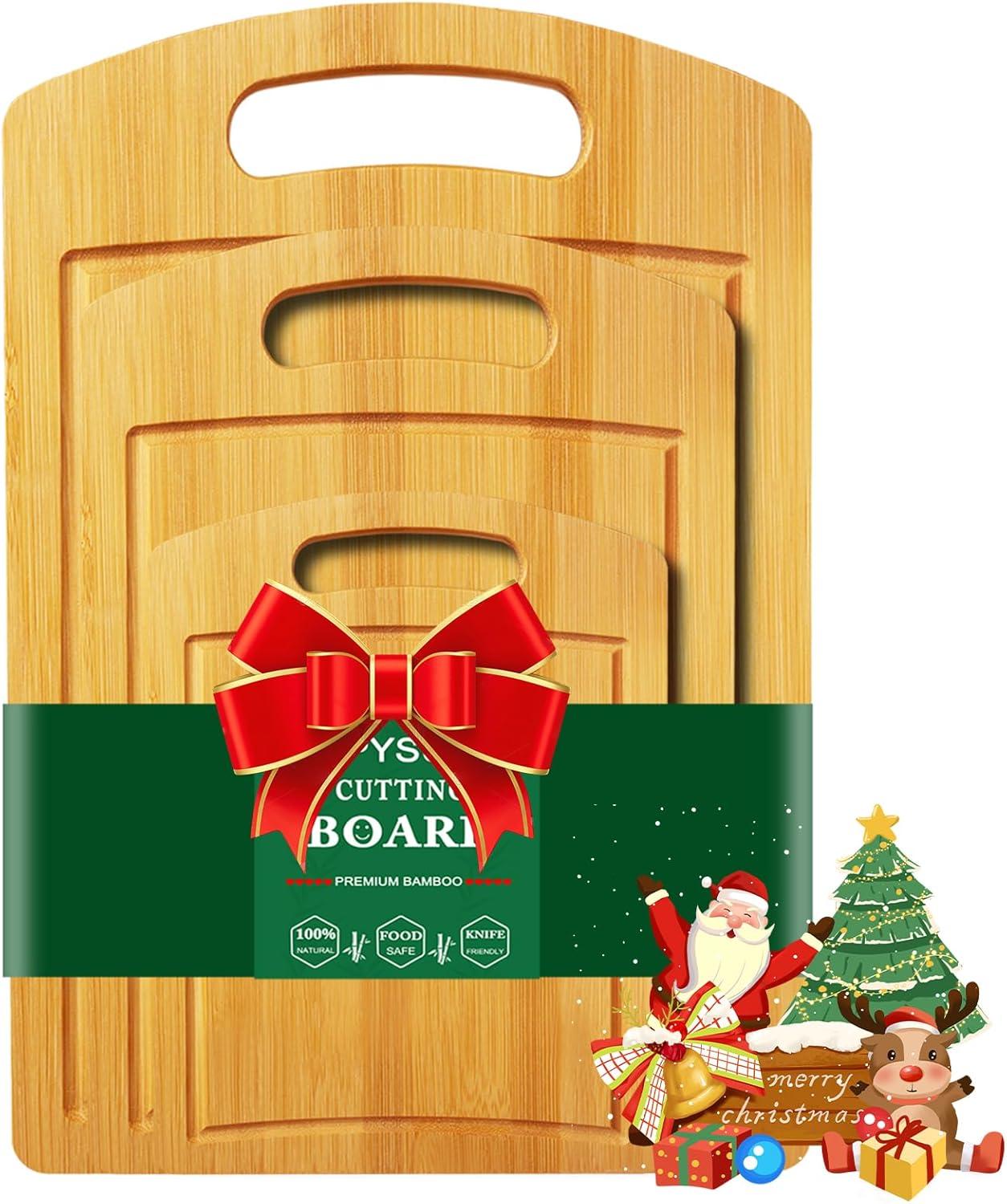 Bamboo Wood Cutting Board Set - Chopping Board with Juice Groove for Meat, Cheese & Vegetables - Butcher Block, Cheese & Charcuterie Board