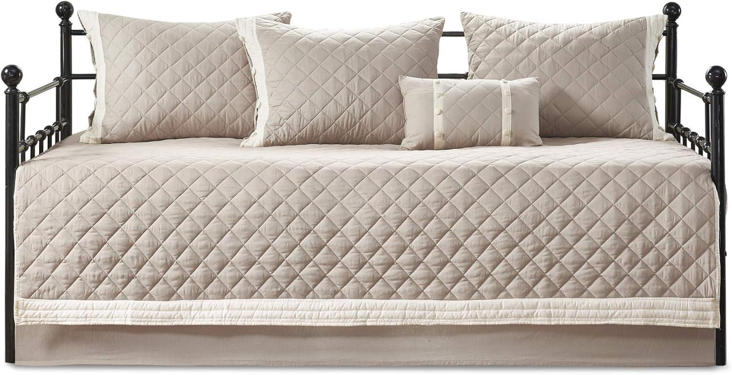 Ivory and Khaki Cotton Diamond Quilted Daybed Set