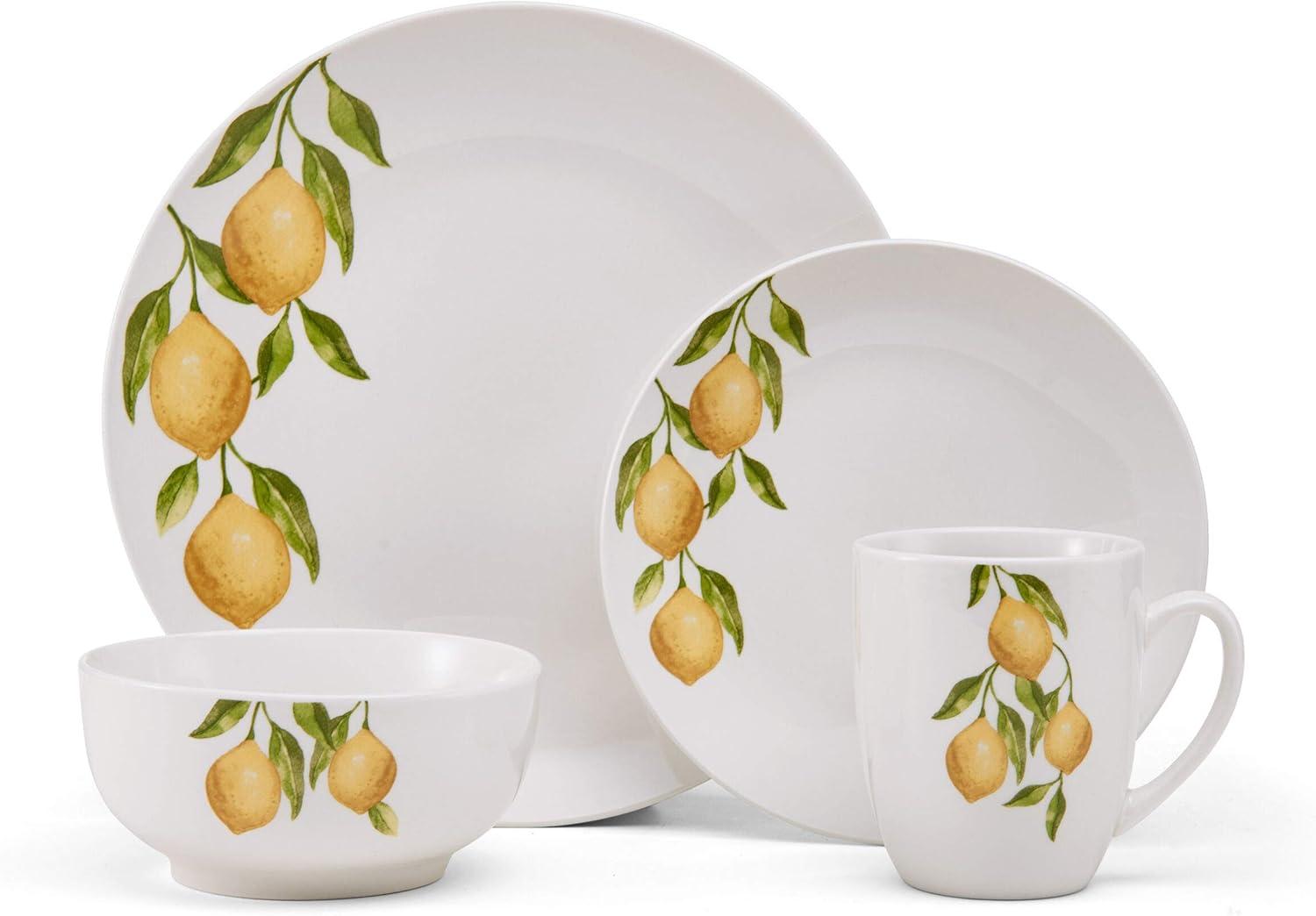 White Porcelain 16-Piece Dinnerware Set with Lemon Accents