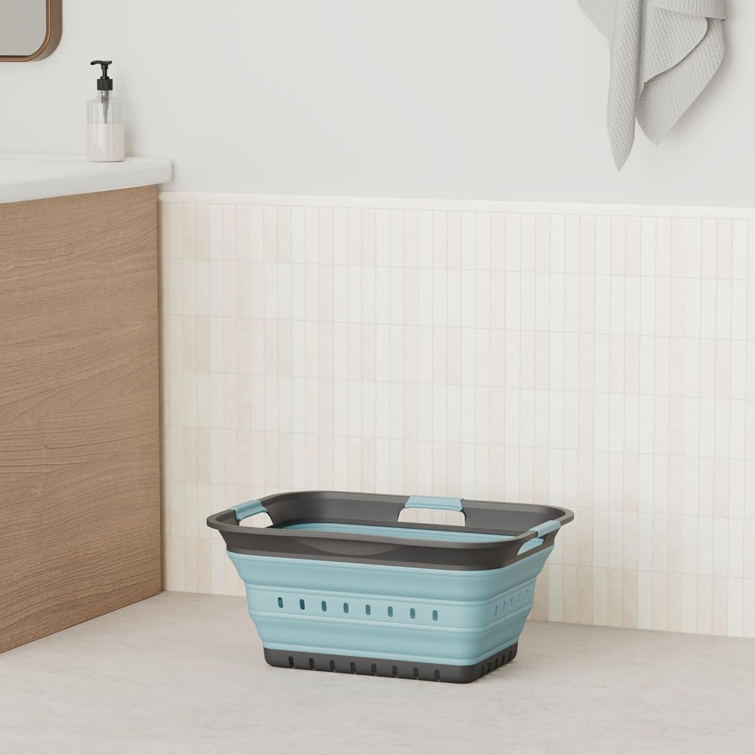 SAMMART 42L (11 gallon) Collapsible Plastic Laundry Basket, Grey/Sea Angel