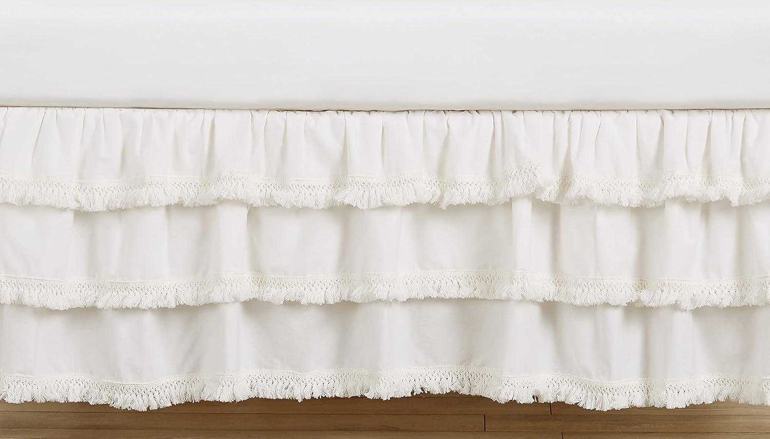 Sweet Jojo Designs Girl 3 Tiered Ruffle Crib Bed Skirt Bohemian Fringe Off White