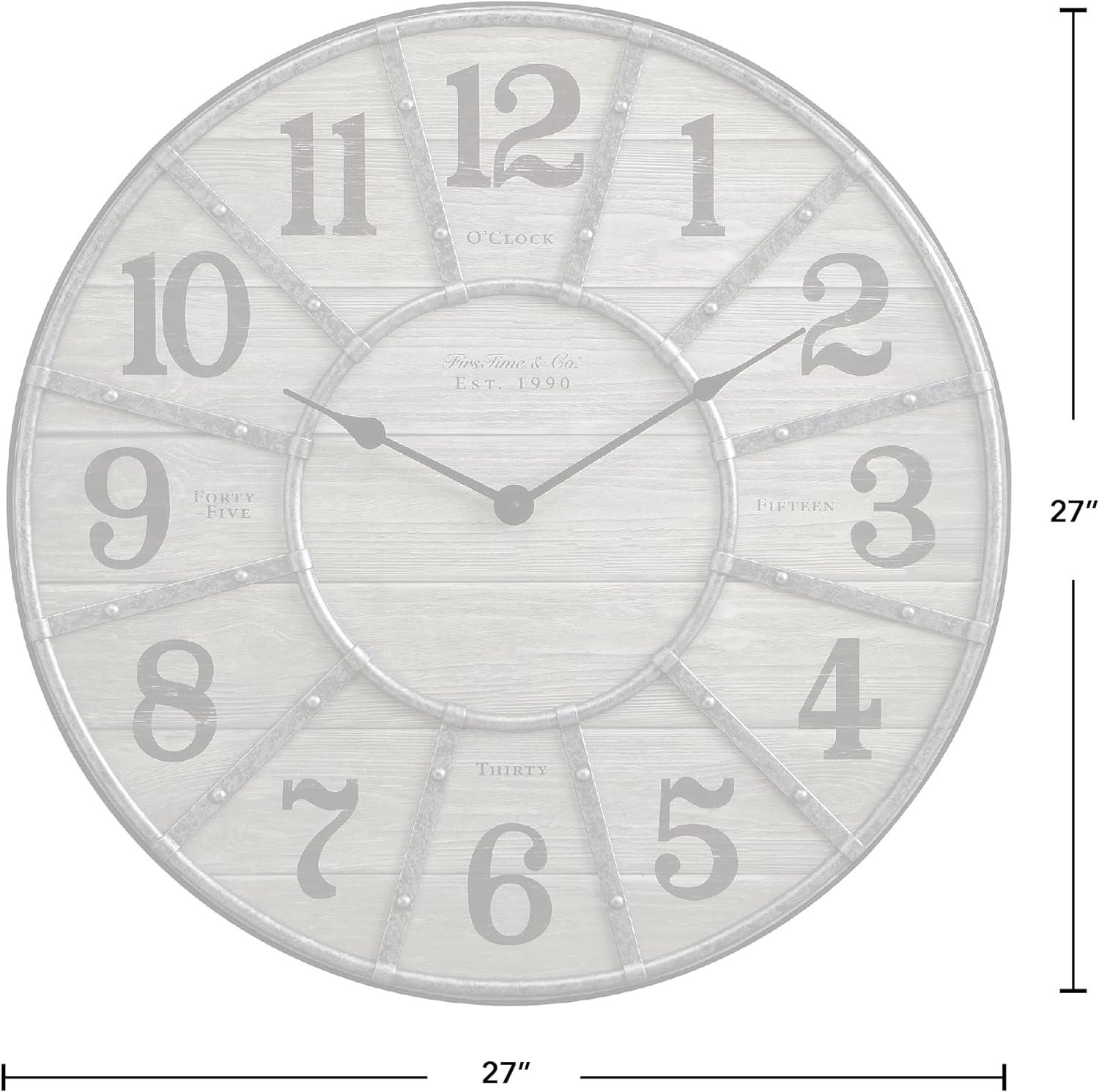 Oversized Gray and Galvanized Farmhouse Wall Clock