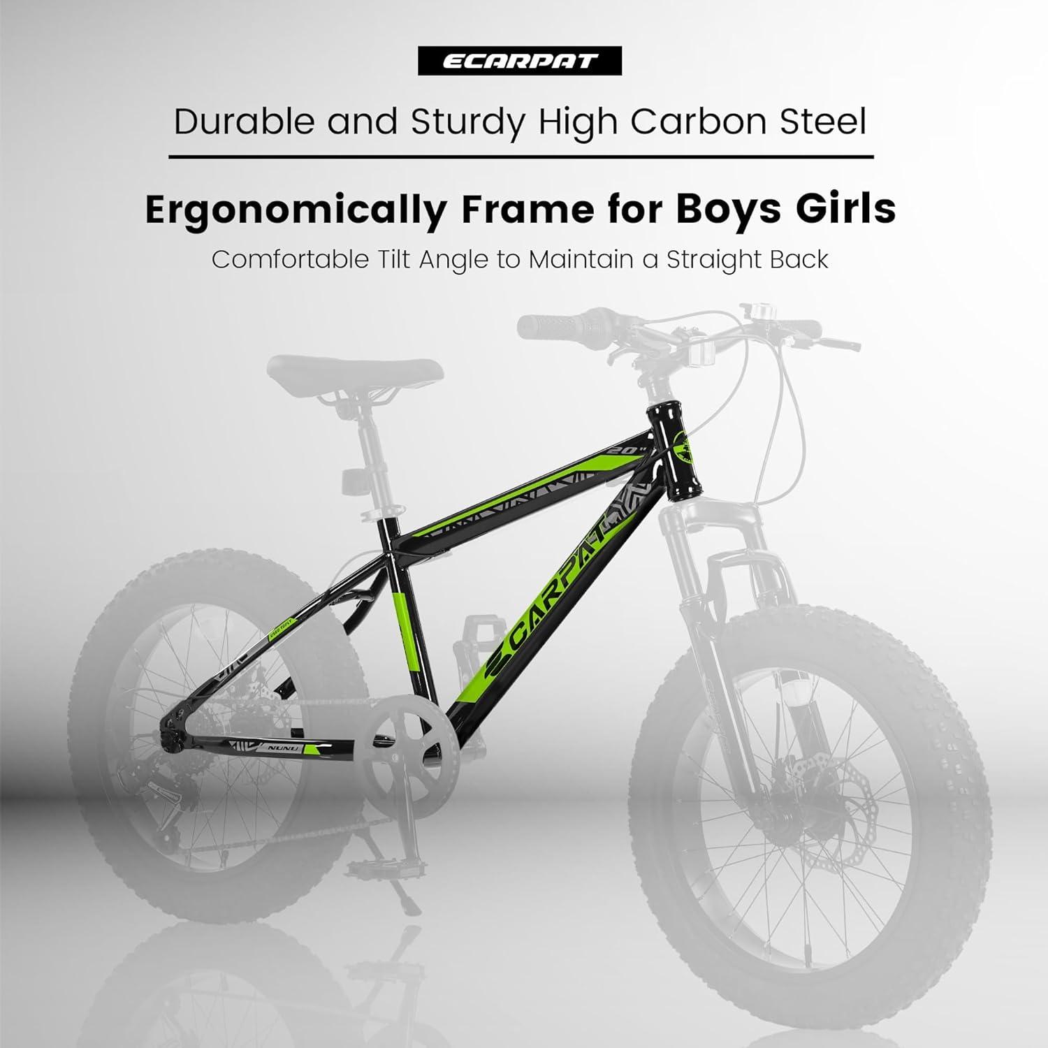 Mountain Bike 20 inch Wheels Fat Tire Bike,4" Wide Fat Tire Snow Mountain Bike ,7 Speed Teenager Children Kids' Bicycles