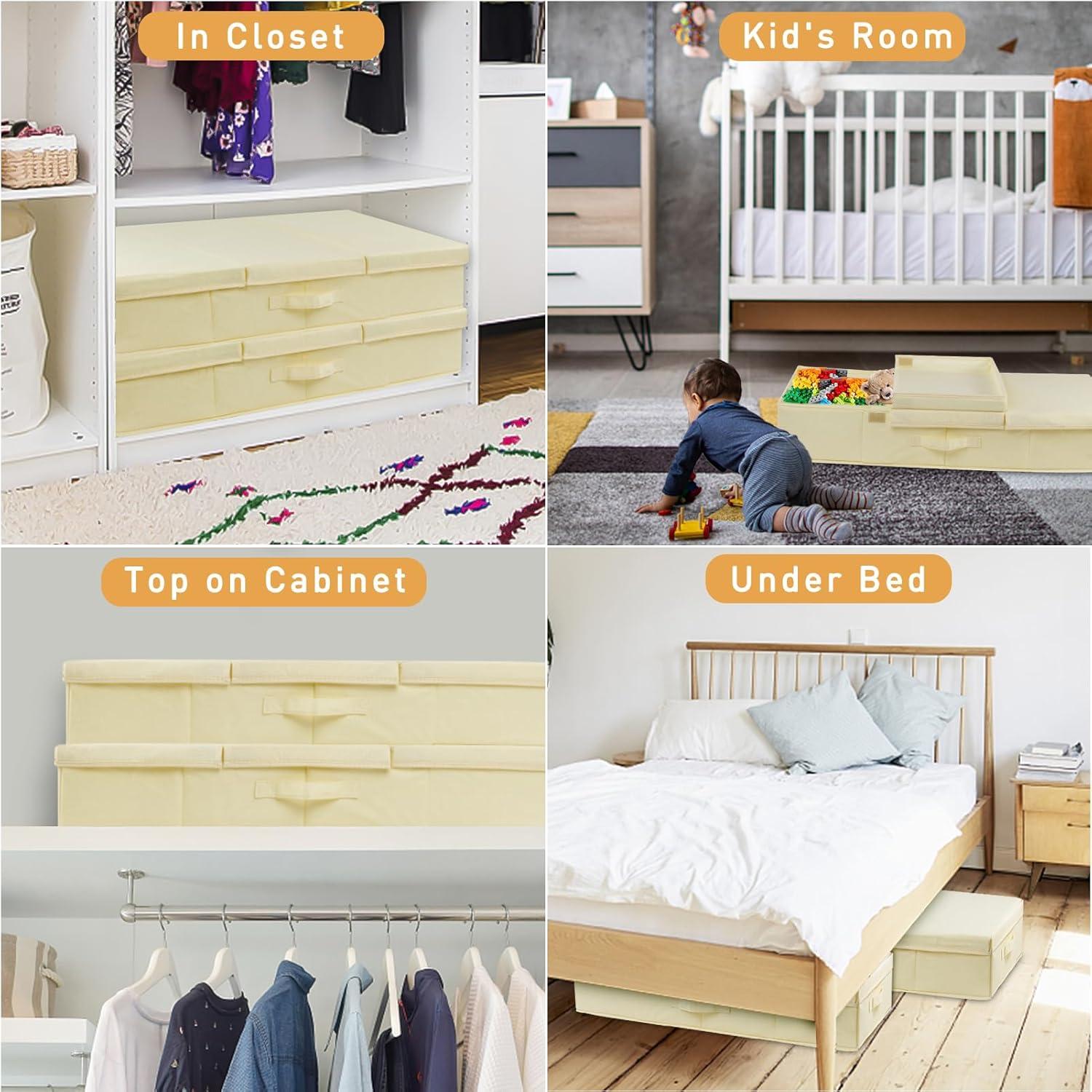 Large Underbed Storage Bags Organizer Container With Lids, Set of 2 Under Bed Storage Organizer Box With Handle, Fabric Under The Bed Storage Bins for Blanket Pillow Comforter & Quilt Wrapping Paper