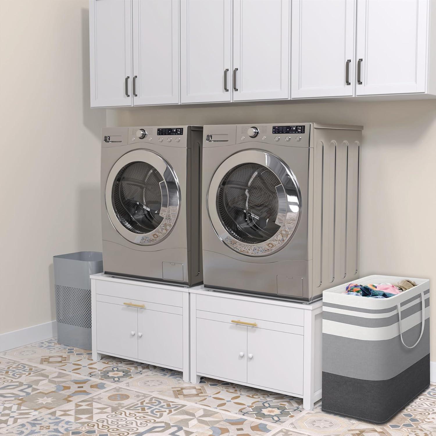 Washer Dryer Laundry Pedestal 29" Universal Fit Anti-Vibration Stand with Built-in Drain Pan + Hose