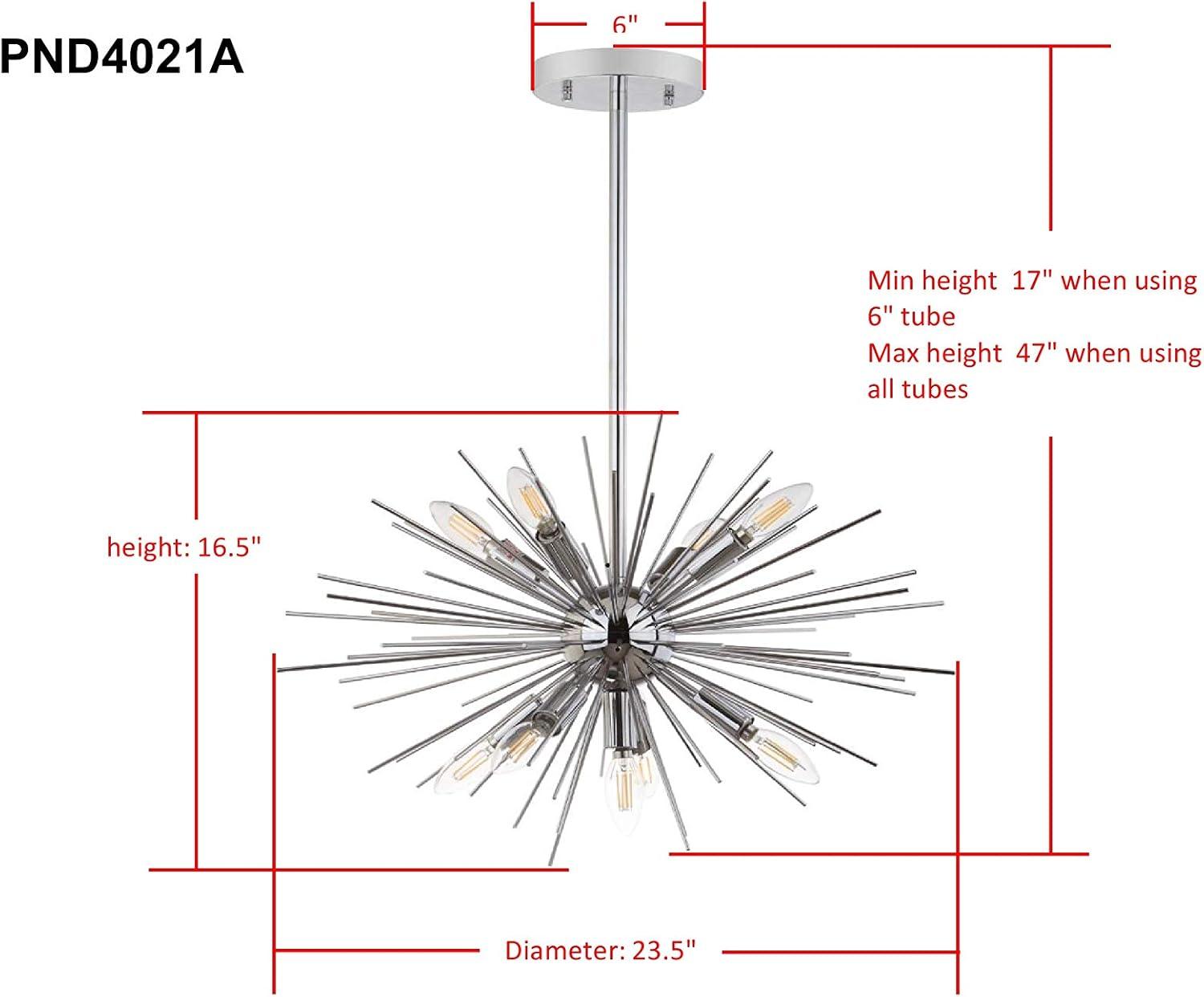 Contemporary Sunburst Silver Pendant with Sputnik Lights