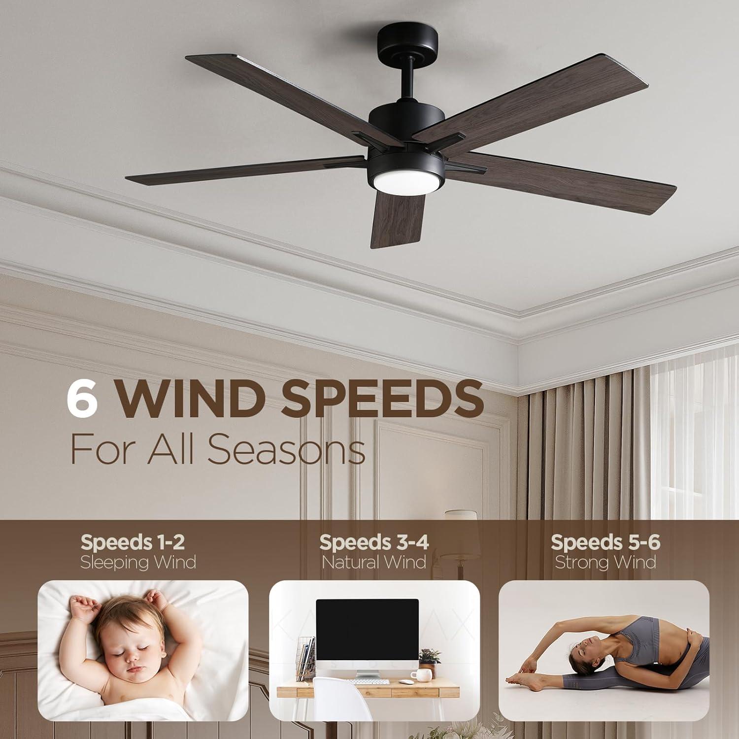 Vagizm Ceiling Fan with Light Remote: 52 inch Modern Bedroom Fans with Dimmable Tri-Color Temperature LED - Quiet Reversible DC Motor - Indoor Outdoor