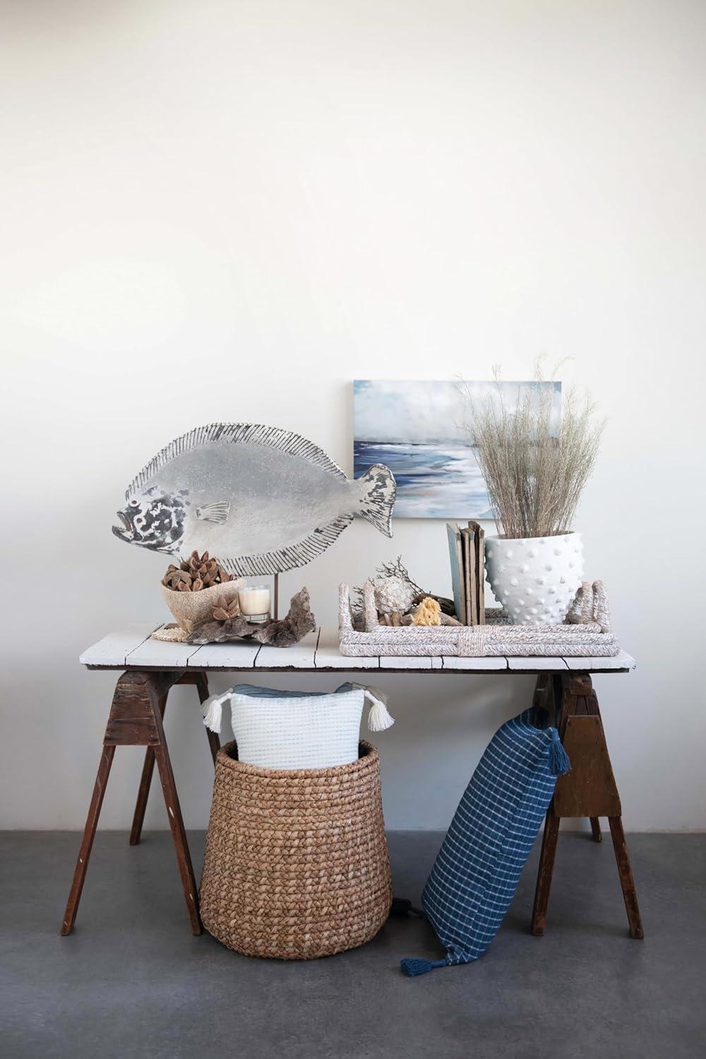 White Textured Terracotta Planter with Pointed Polka Dots