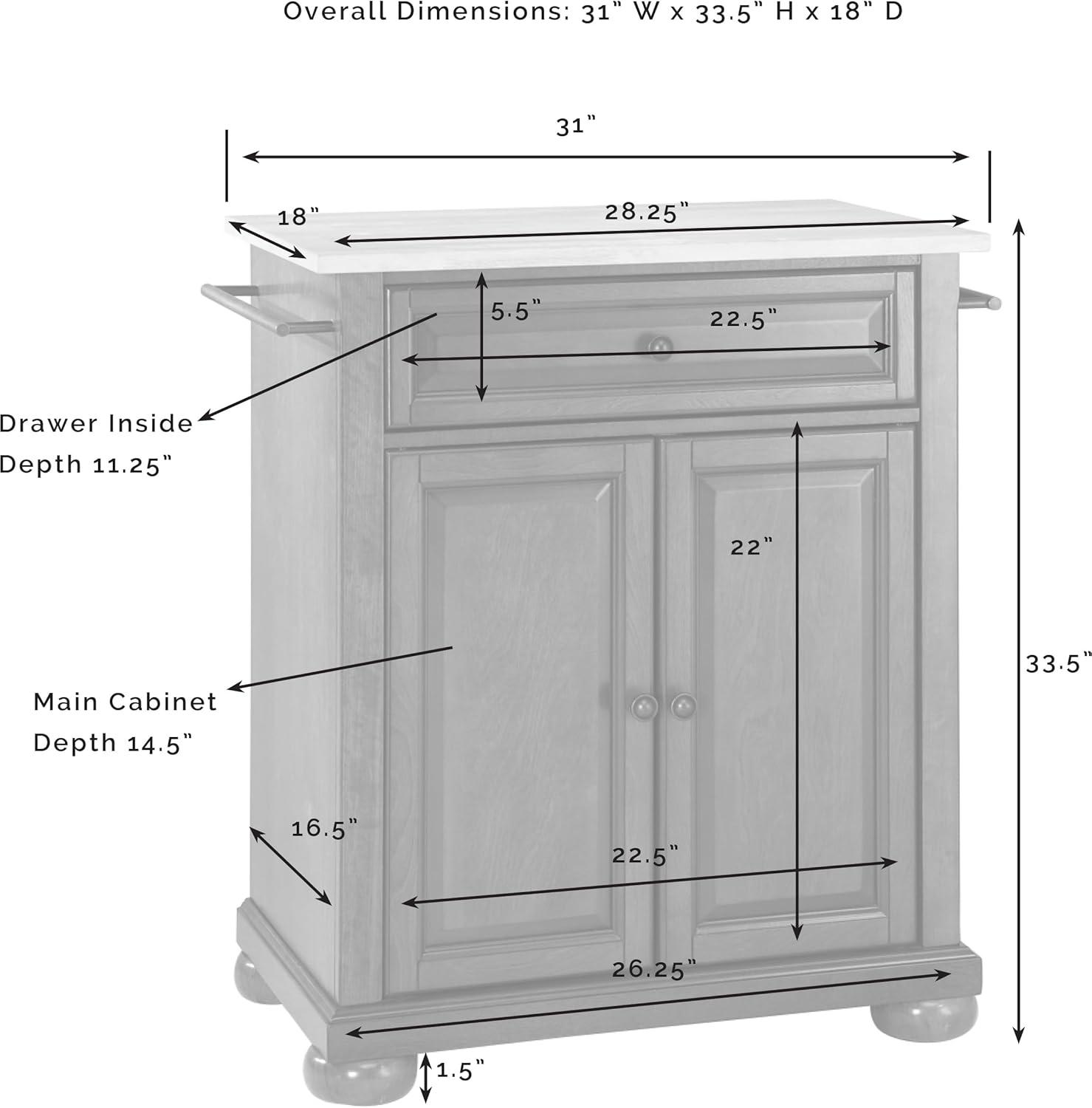 Alexandria Granite Top Portable Kitchen Island/Cart White/Gray - Crosley: Rolling Storage, Towel Bars, Adjustable Shelf