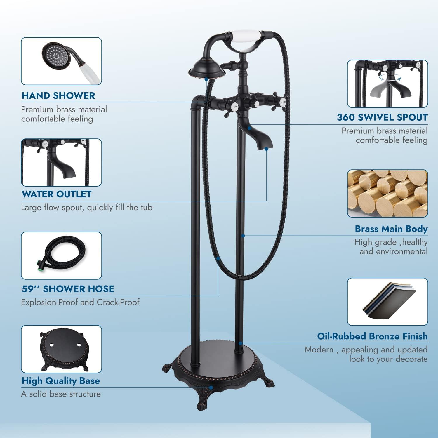 Oil Rubbed Bronze Freestanding Bathtub Faucet with Handheld Shower