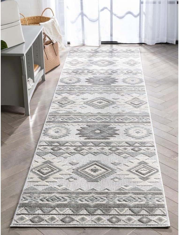 Ebern Designs Dickenson Mamba Geometric Grey Indoor/Outdoor Hi-Lo Area Rug