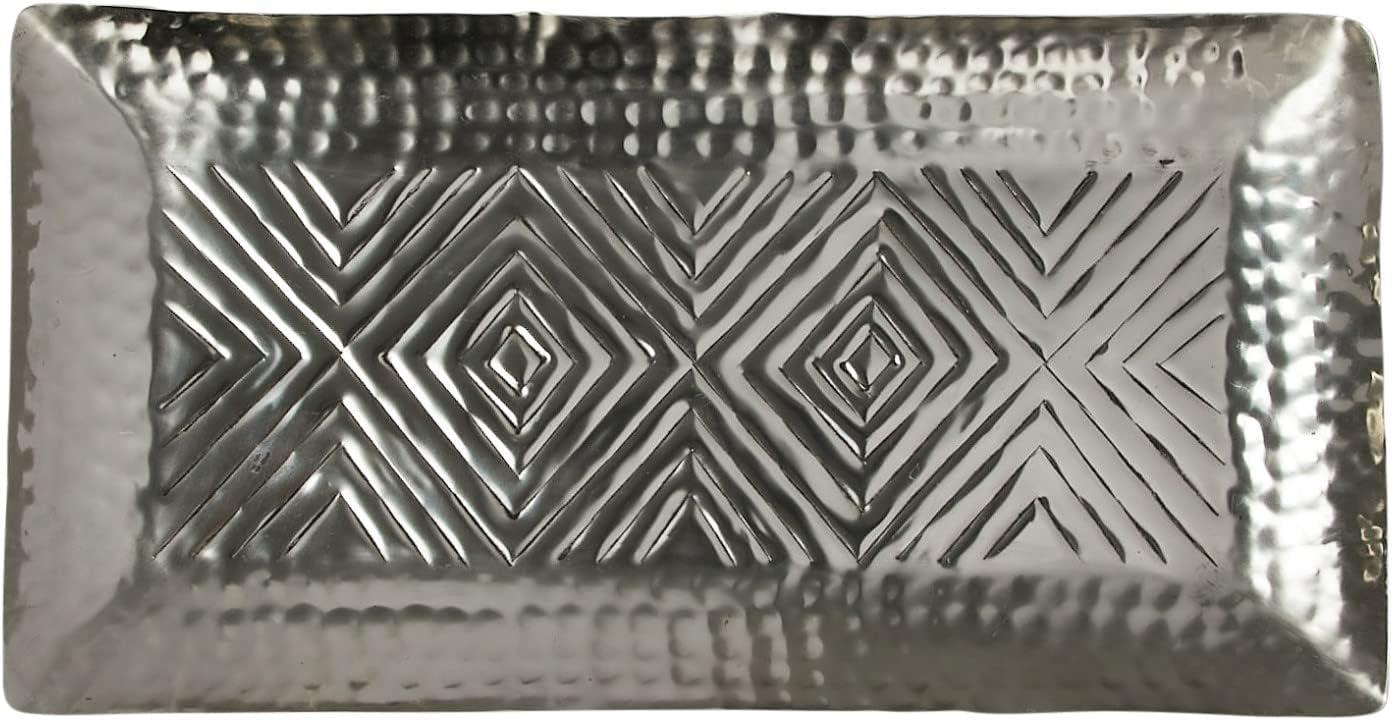 Creative Co-Op Decorative Aluminum Tray with Geometric Design, Antique Silver Finish