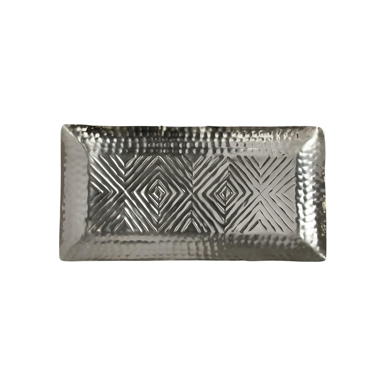 Creative Co-Op Decorative Aluminum Tray with Geometric Design, Antique Silver Finish