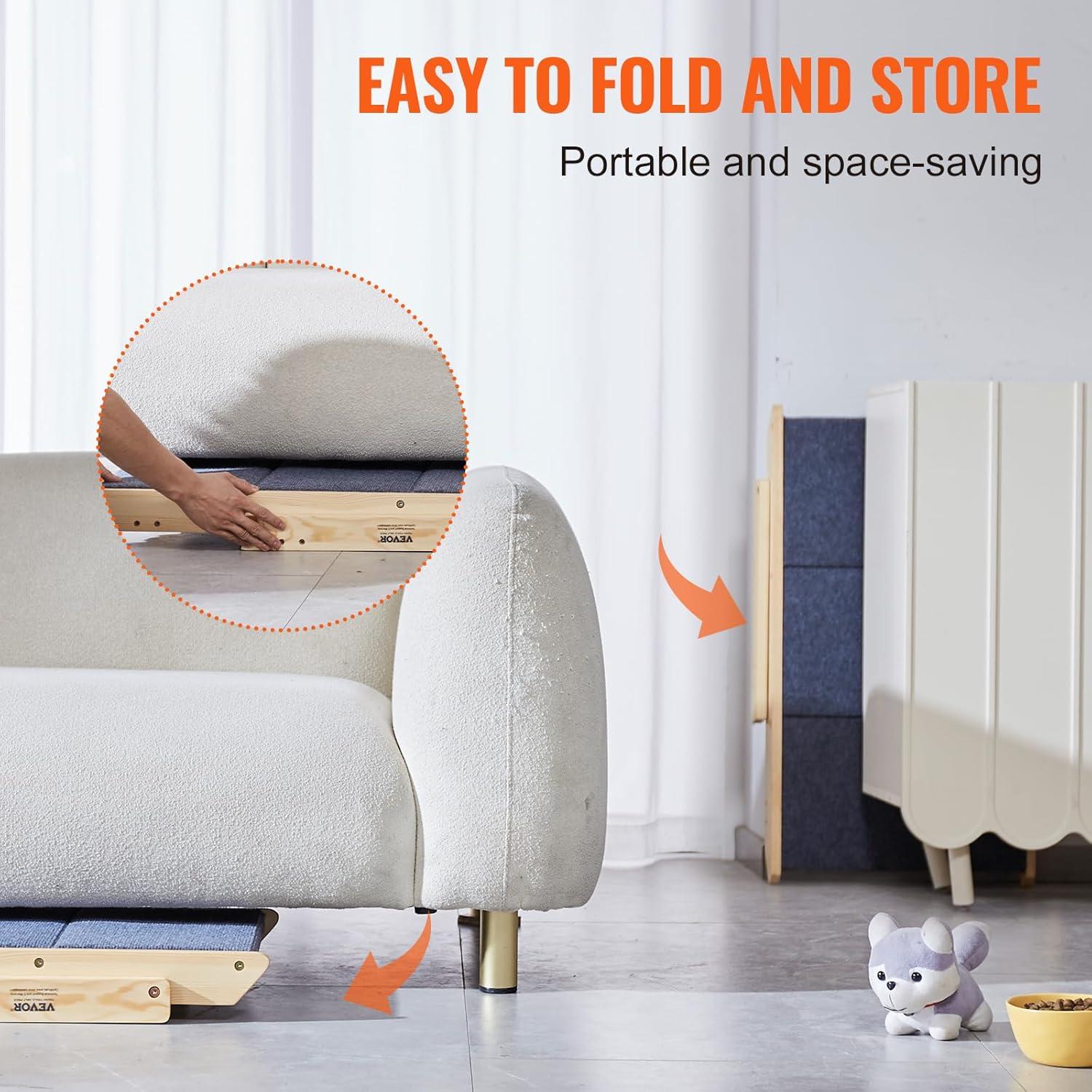 VEVOR Wood Pet Stairs/Pet Steps, 2-in-1 Foldable Wooden Dog Stair for Beds, Sofa and Cars, Dog Stairs  Ramp with 3 Steps for Small Medium Large Pet, up to 150 lbs