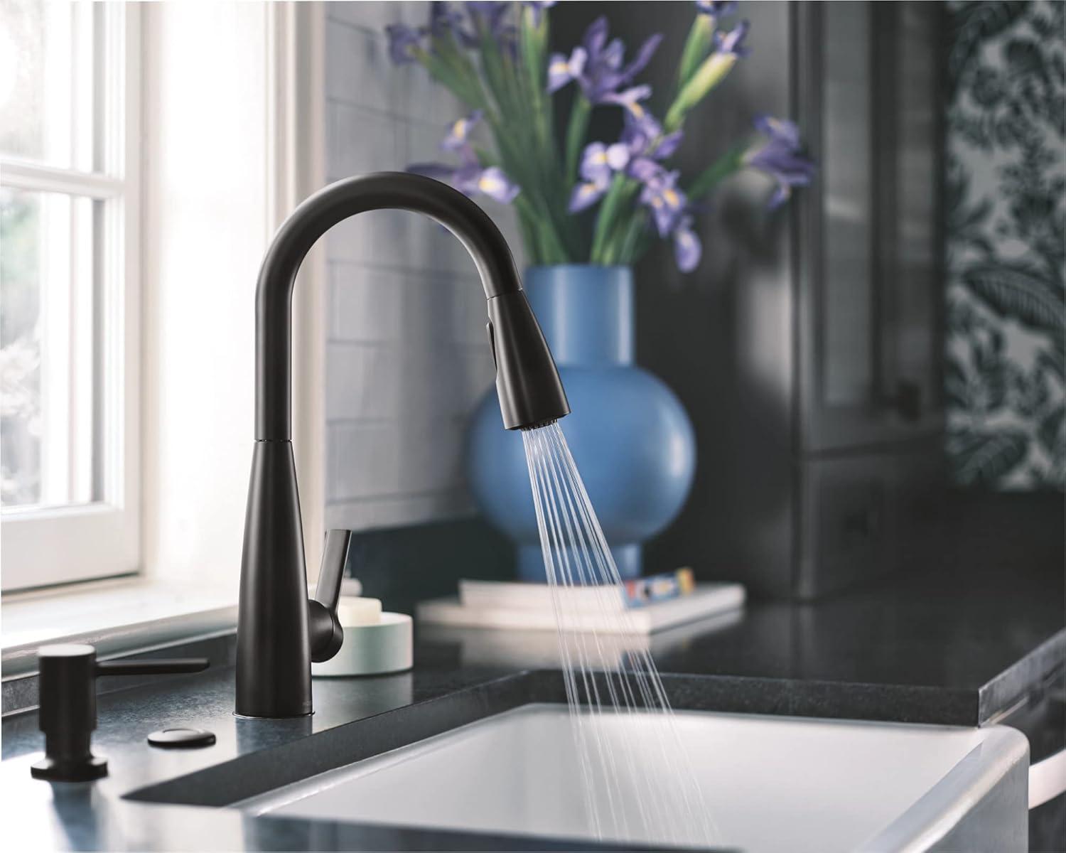 Matte Black Single-Handle Pull-Down Kitchen Faucet with Soap Dispenser