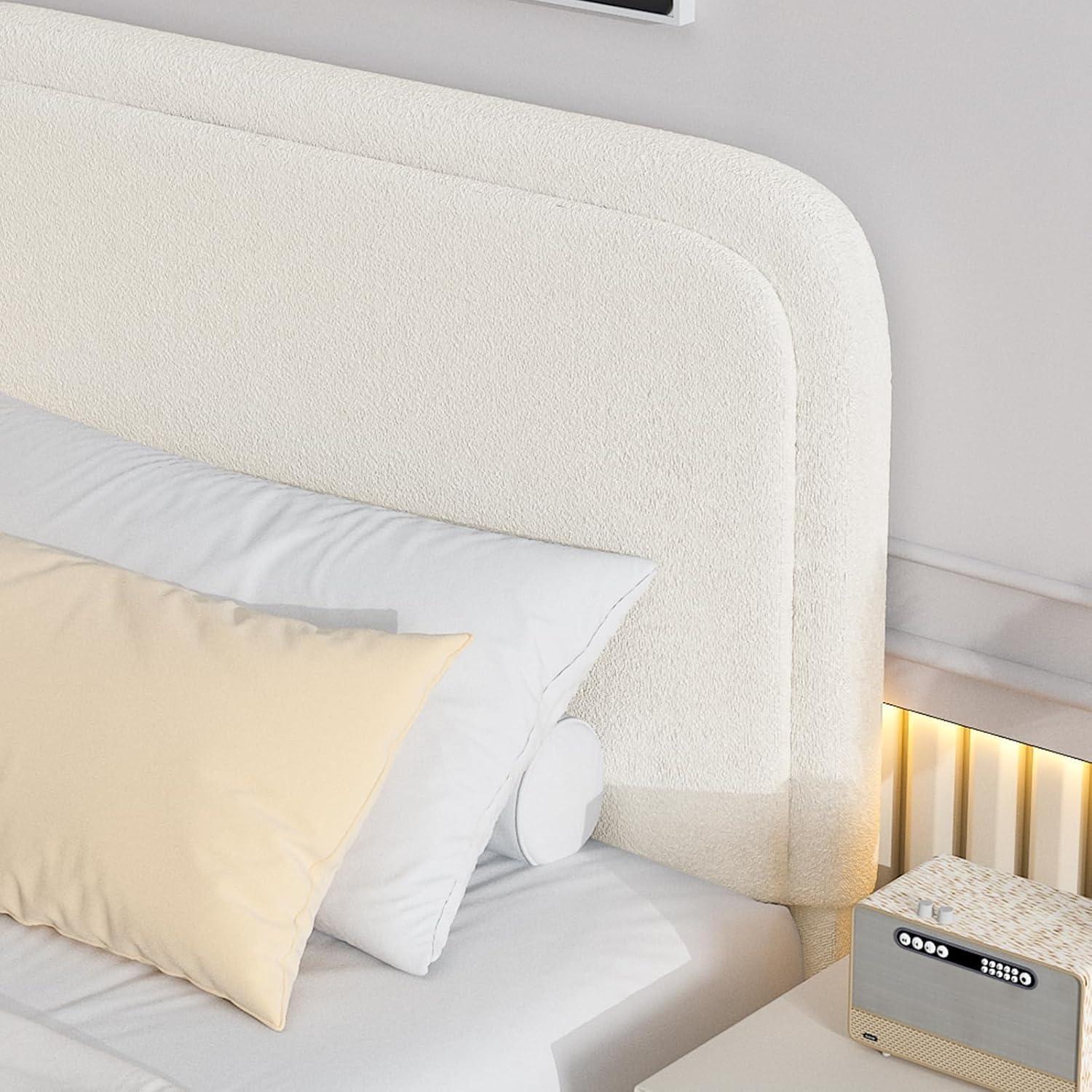 Manfred Boucle Upholstered Cloud Bed Frame with Rounded Corners Headboard, Soft Platform Bed Frame with Thickened Footboard
