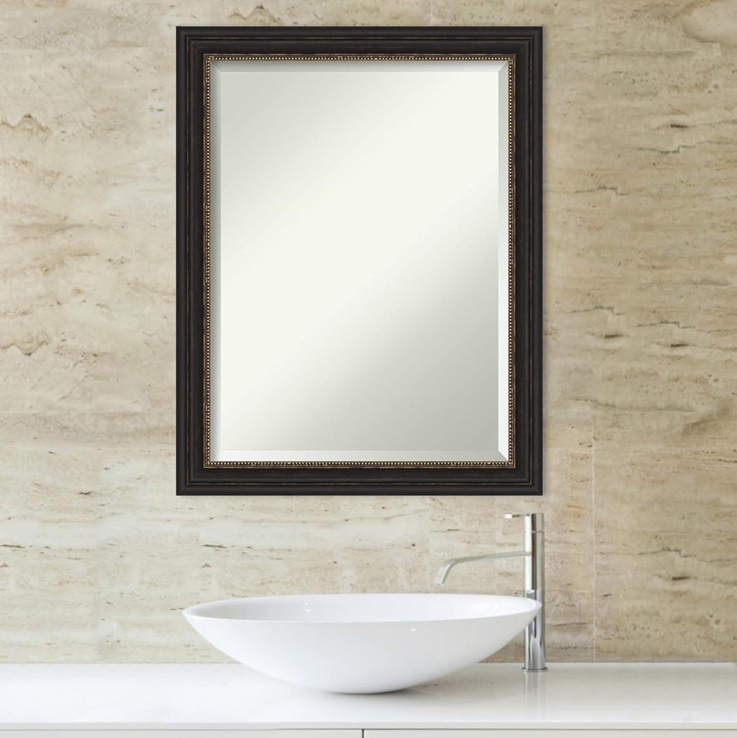 Amanti Art Beveled Bathroom Wall Mirror - Accent Bronze Narrow Frame Outer Size: 22 x 28 in
