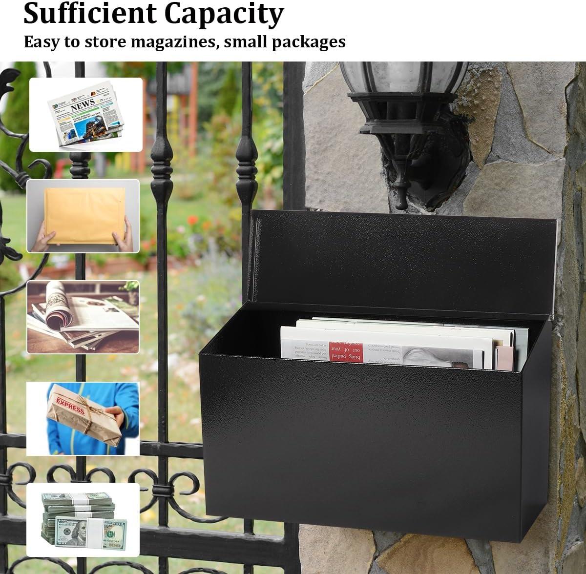 Black Steel Modern Wall-Mount Mailbox