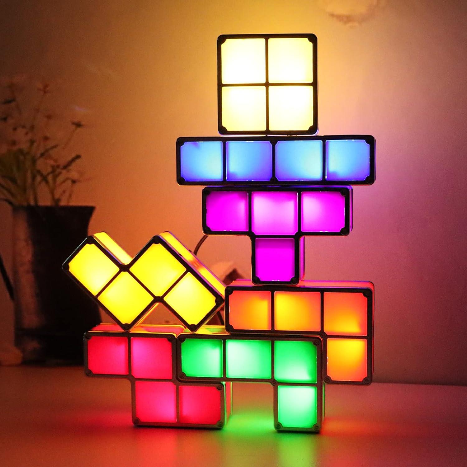 Night Light for Kids, Stackable LED 7 Colors 3D Puzzles Night Light Induction Interlocking Desk Lamp, DIY Tangram Light Blocks Puzzles lamp for Kids Teens Bedroom