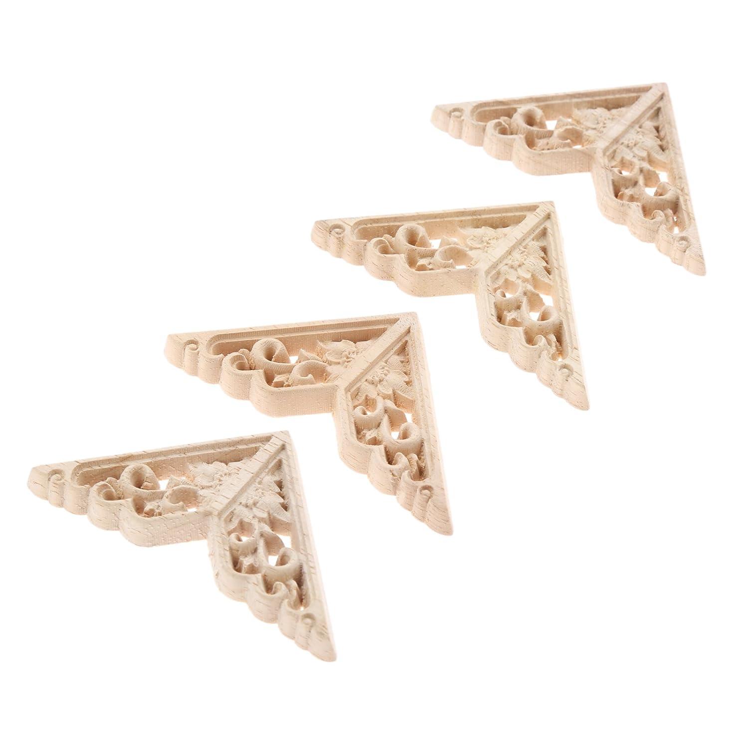 MUXSAM Wooden Decorative Appliques Onlays, 4-Pack Unpainted Wood Caravings Decals Inlays Overlays Corners Decor for Cabinet Dresser Cupboard Mirrors Walls Doors DIY Craft Project, 15x15cm/5.91"x5.91"