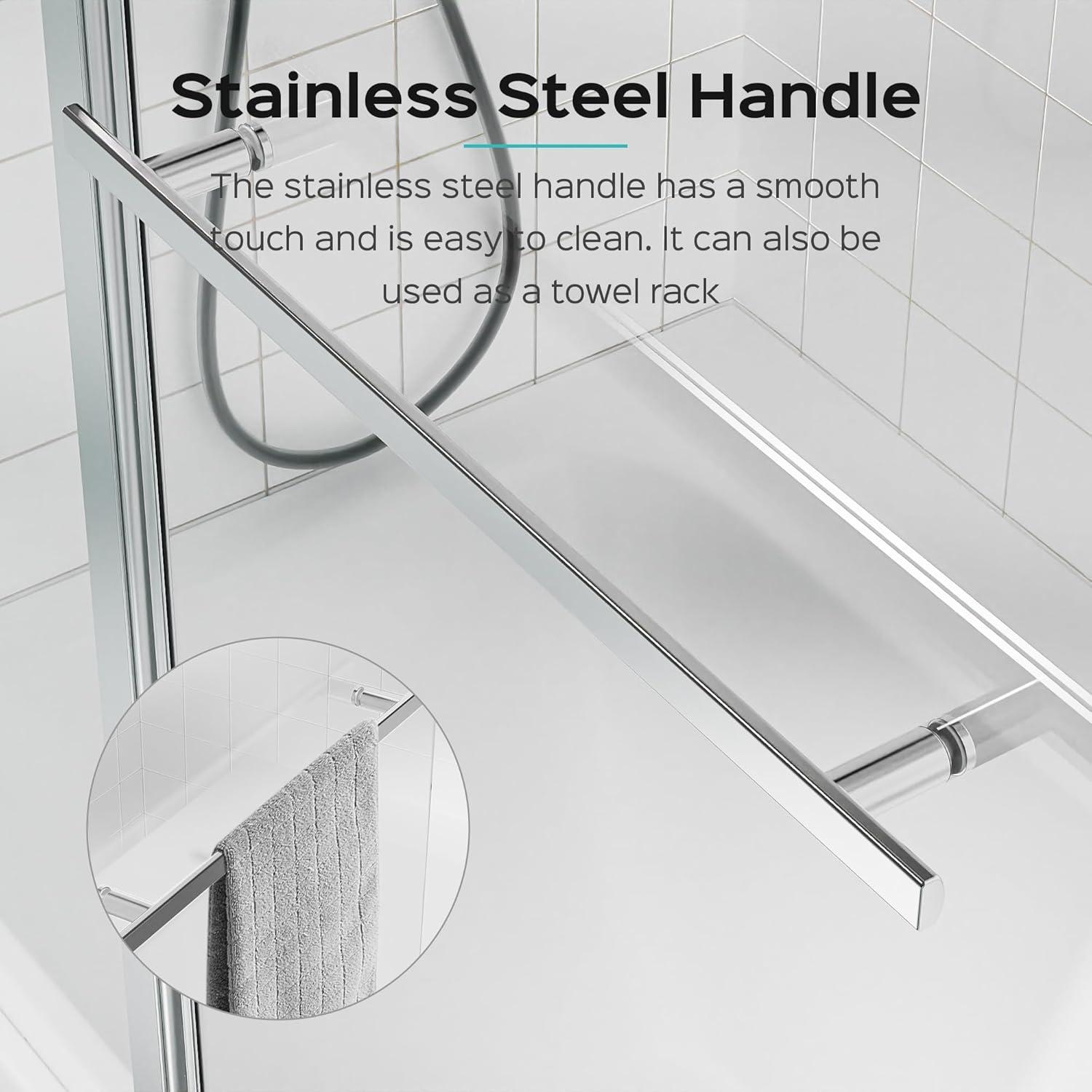 43"W x 58"H Frameless Folding Pivot Bathtub Door with 6mm Thick Clear Tempered Glass Door