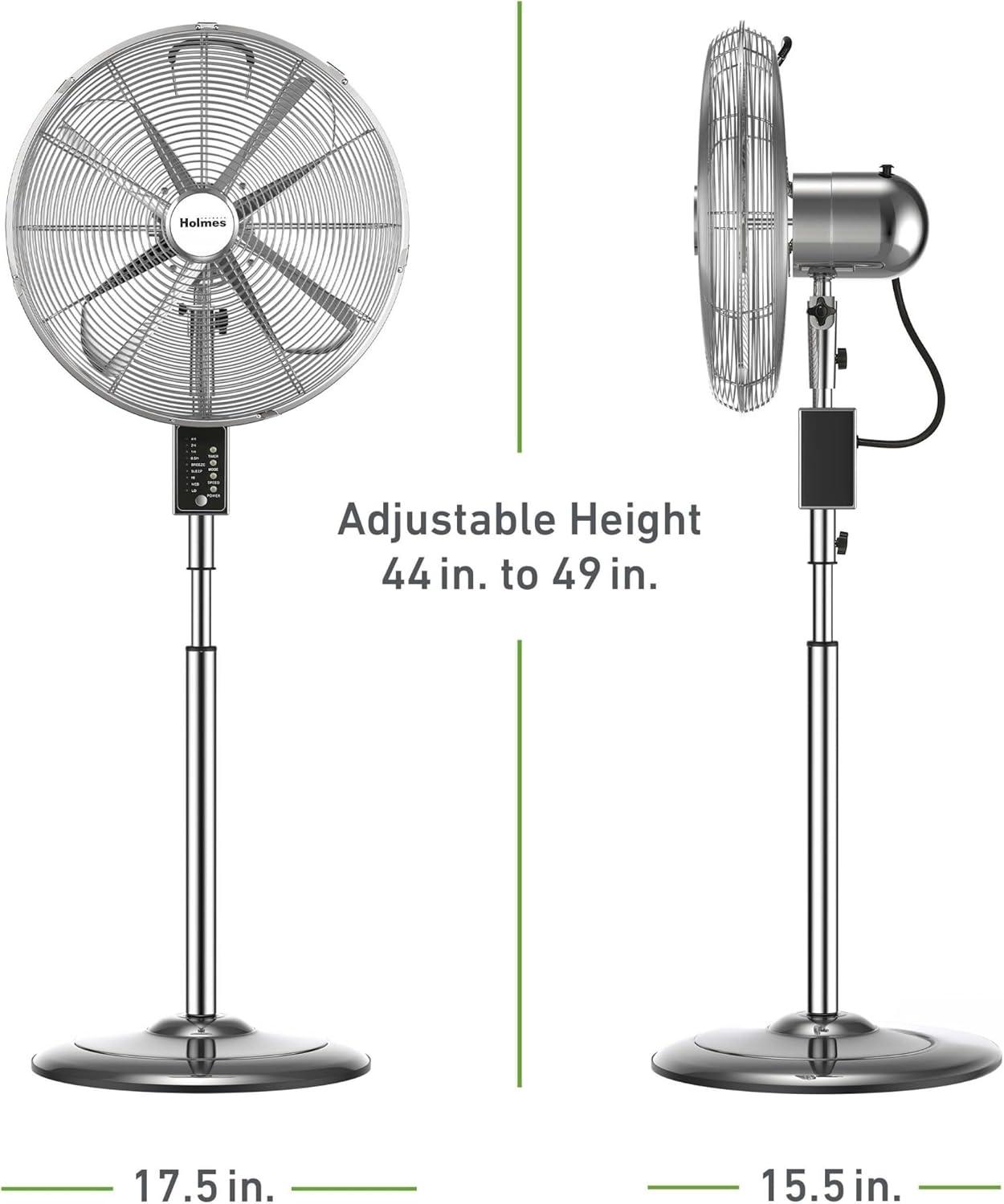 Holmes 16” Digital Oscillating Metal Stand Fan, 3 Speeds, Adjustable Height, Remote Control, Chrome
