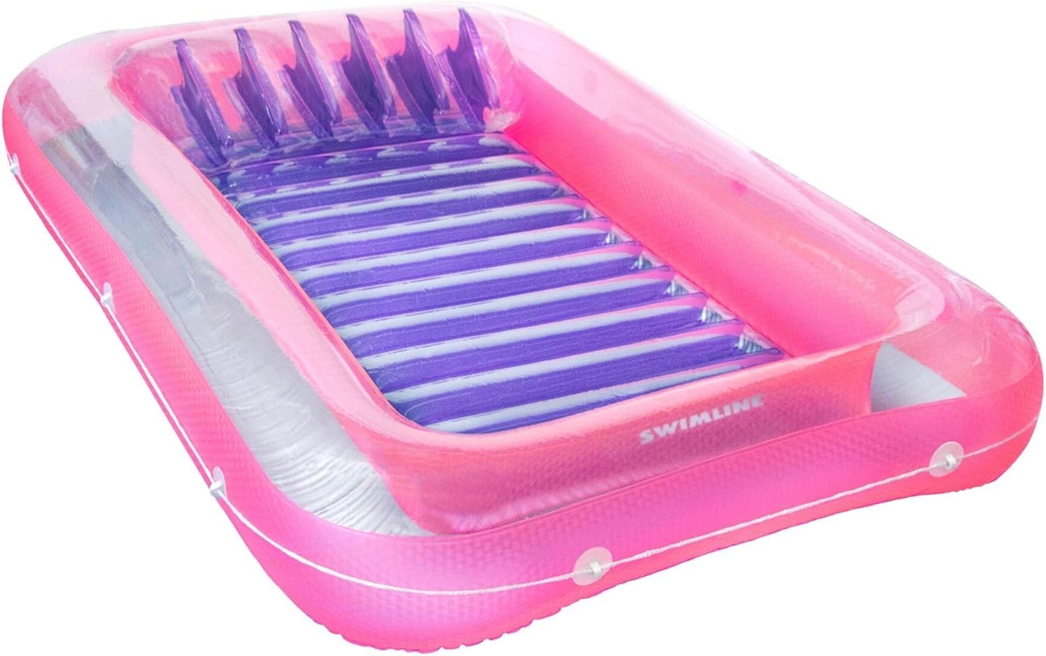 Pink and Purple Inflatable Pool Lounger with Adjustable Pillow