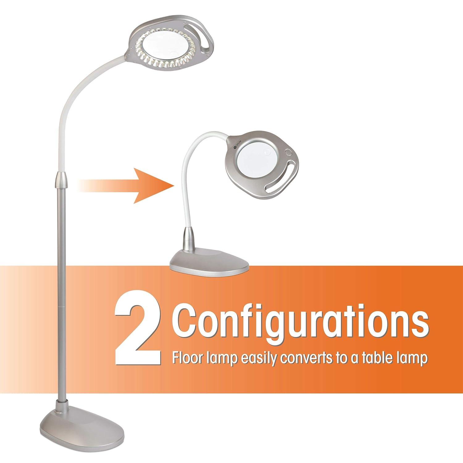 Ottlite 2-in-1 LED Magnifier Floor and Table Light, Silver