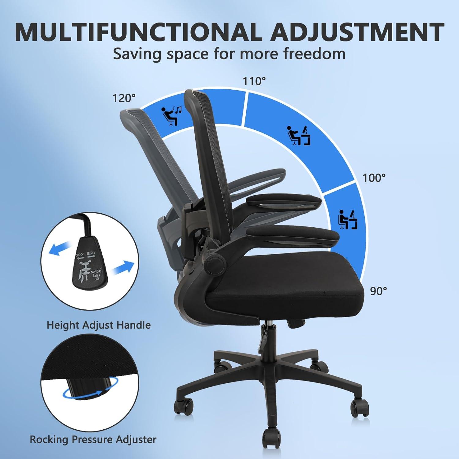 Clatina KLASIKA Ergonomic Office Desk Chair Mesh Back Flip Up Armrests Adjustable Height and Lumbar Support Swivel Chairs with Wheels