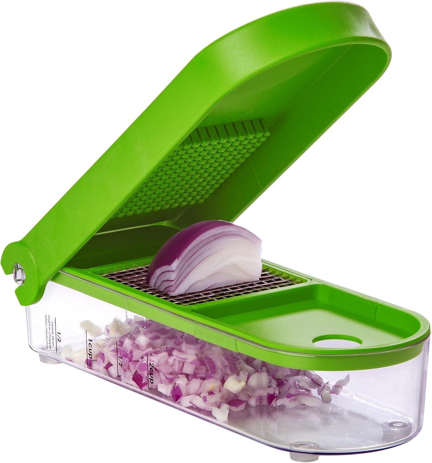Prepworks Onion Chopper Green: Manual Vegetable Dicer, Dishwasher-Safe, ABS & Stainless Steel